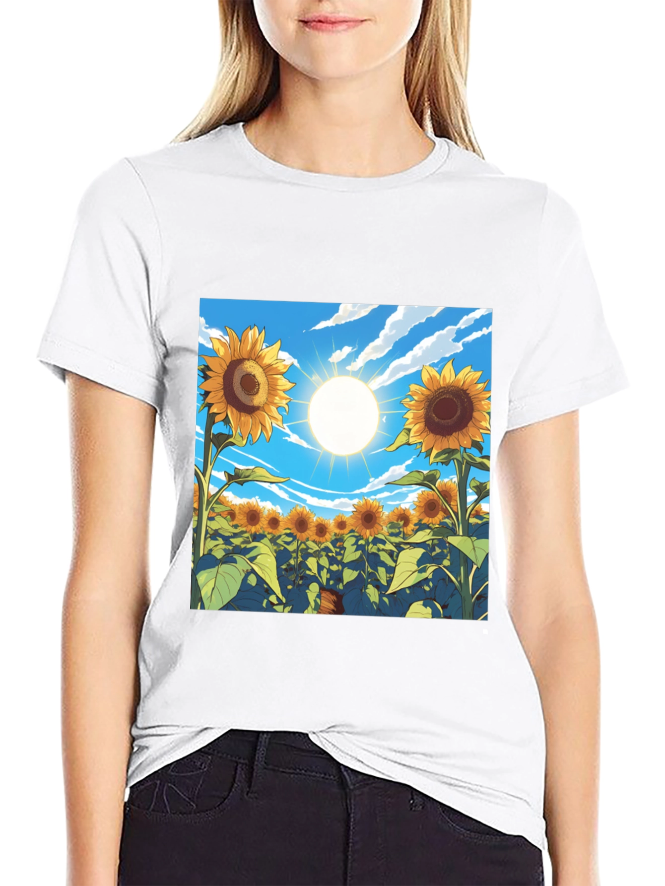 Black Sunflower Field Graphic T-Shirt - Black view 9