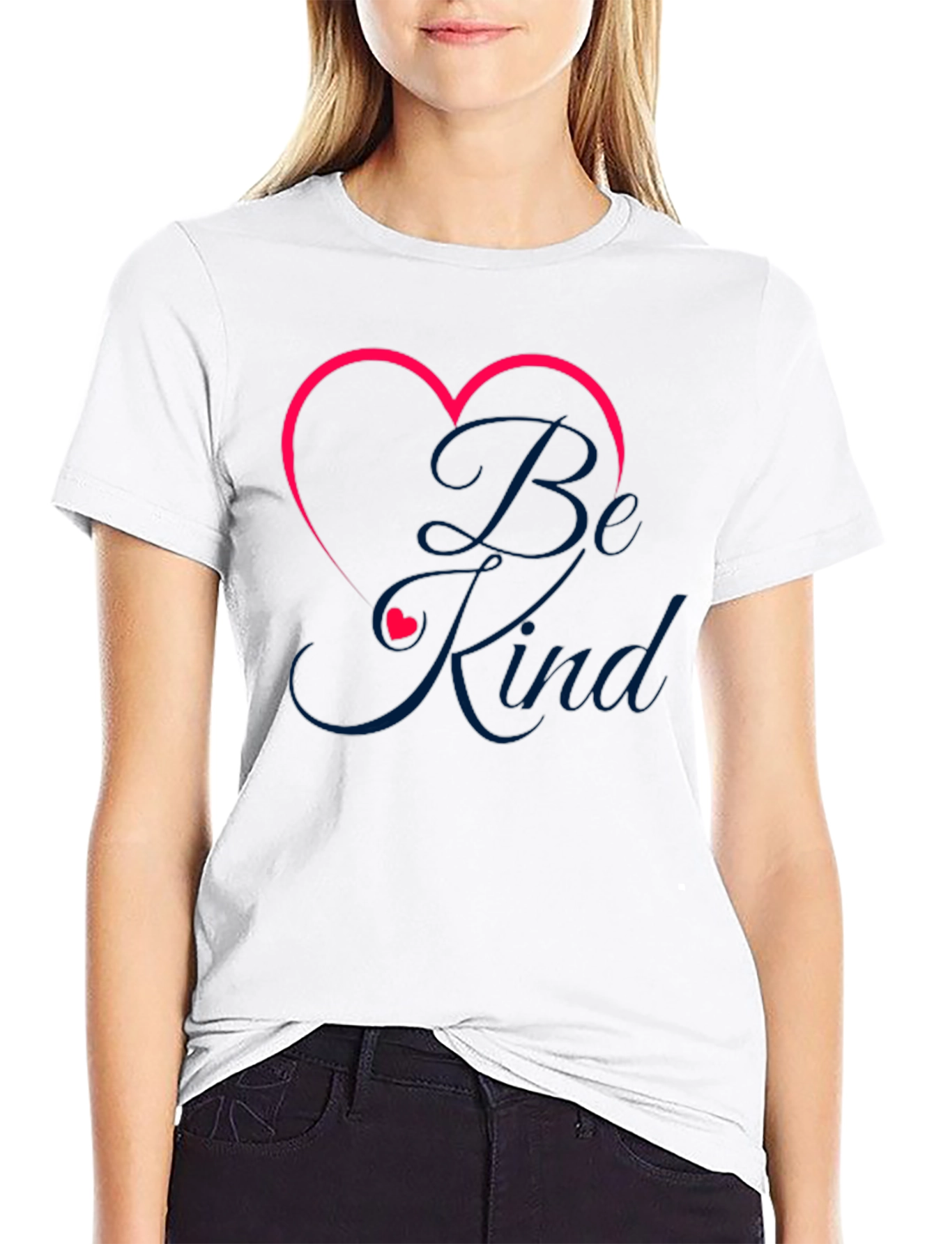 Black Be Kind Heart Graphic Tee - Soft Cotton Blend T-Shirt view 9