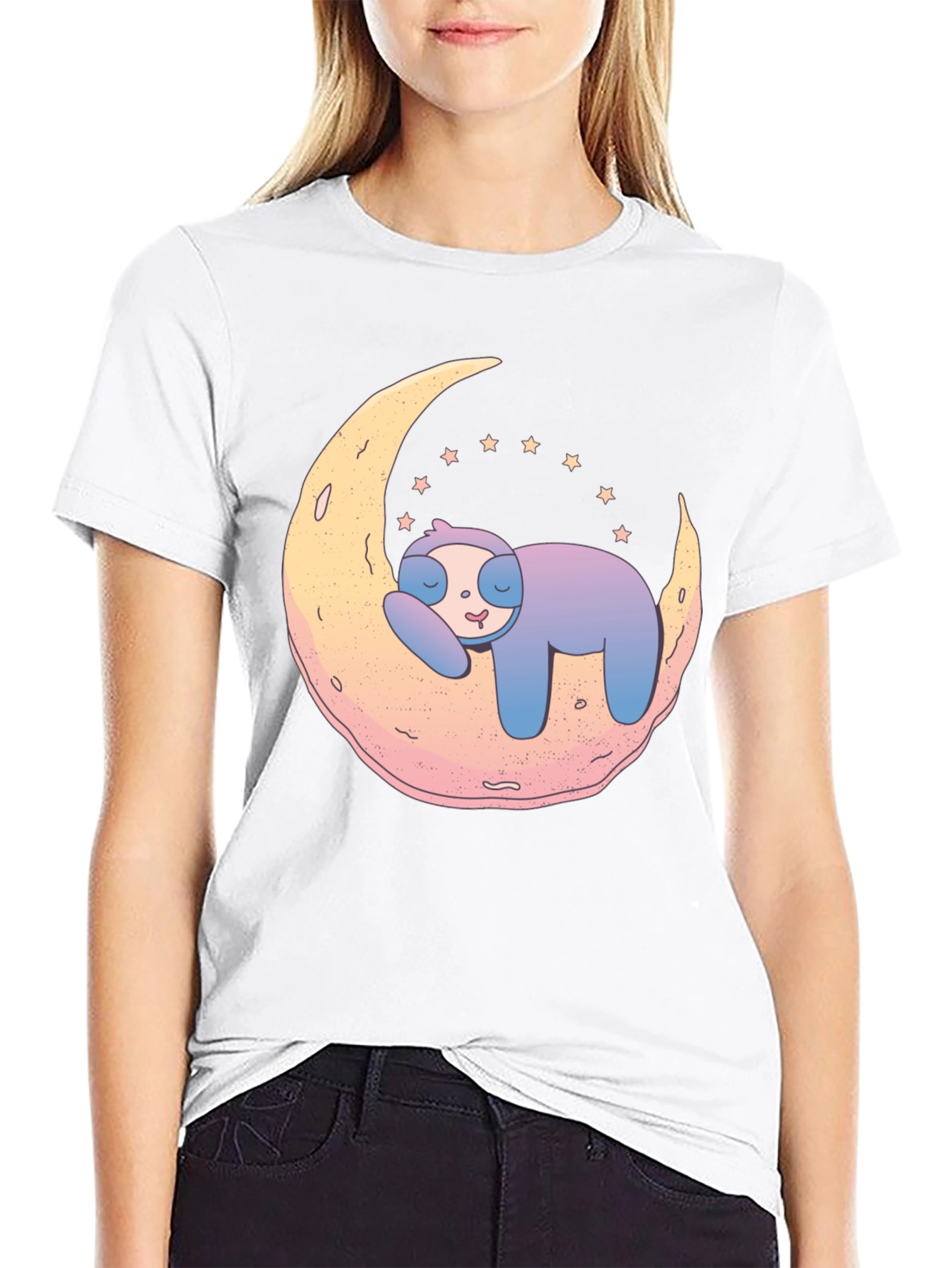 Black Dreamy Sloth on Moon Graphic Tee - Black view 9