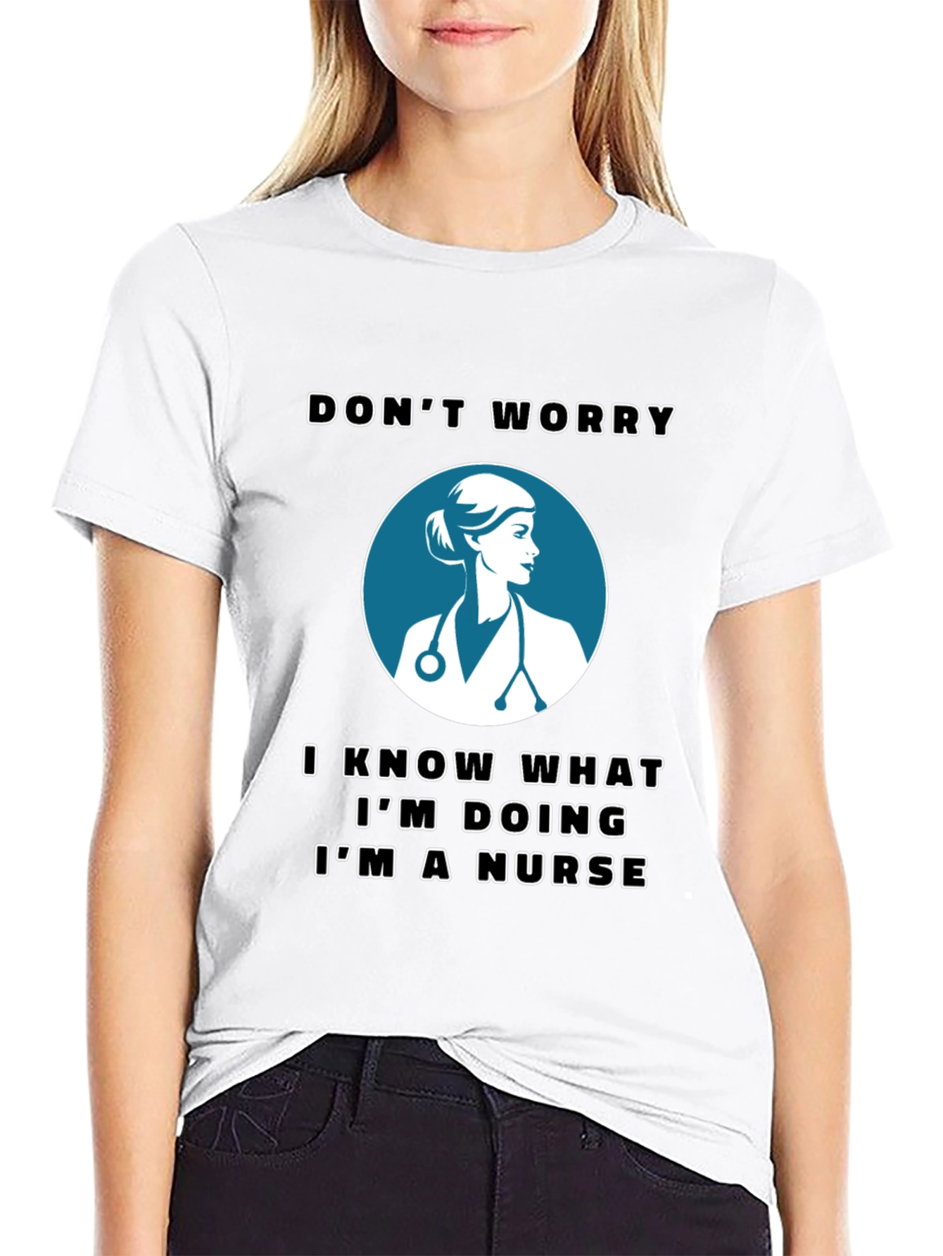 Black Nurse T-Shirt - Don't Worry, I'm a Nurse view 9