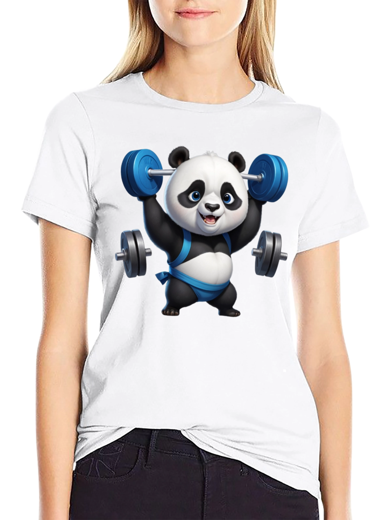 Black Funny Panda Lifting Weights Black T-Shirt view 9