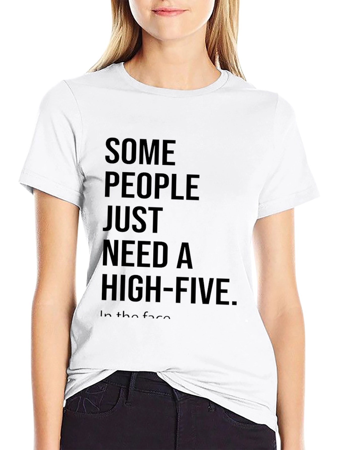 Black Sarcastic High-Five Black Cotton T-Shirt view 9