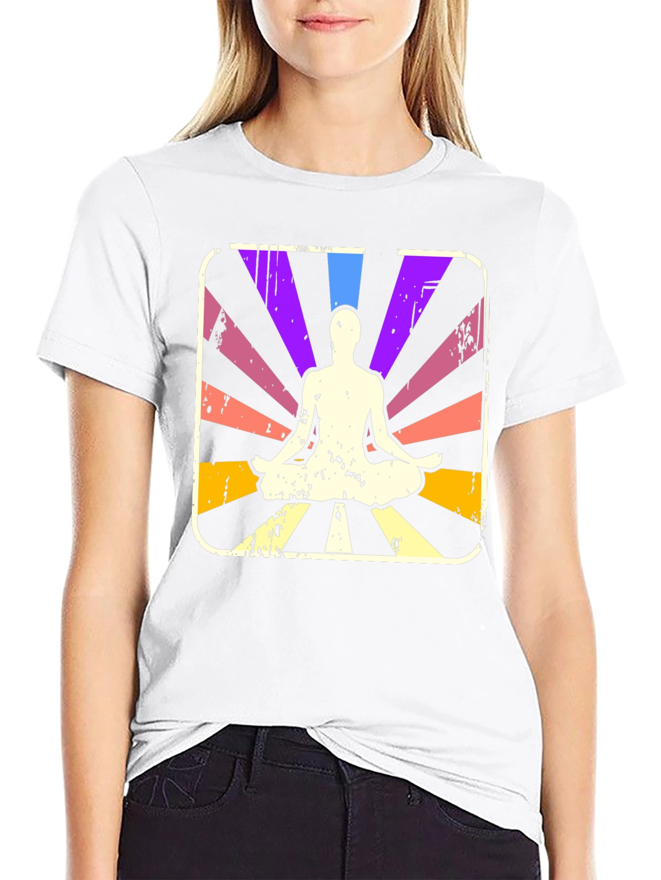 Black Yoga Meditation Graphic Tee - Retro Style view 9