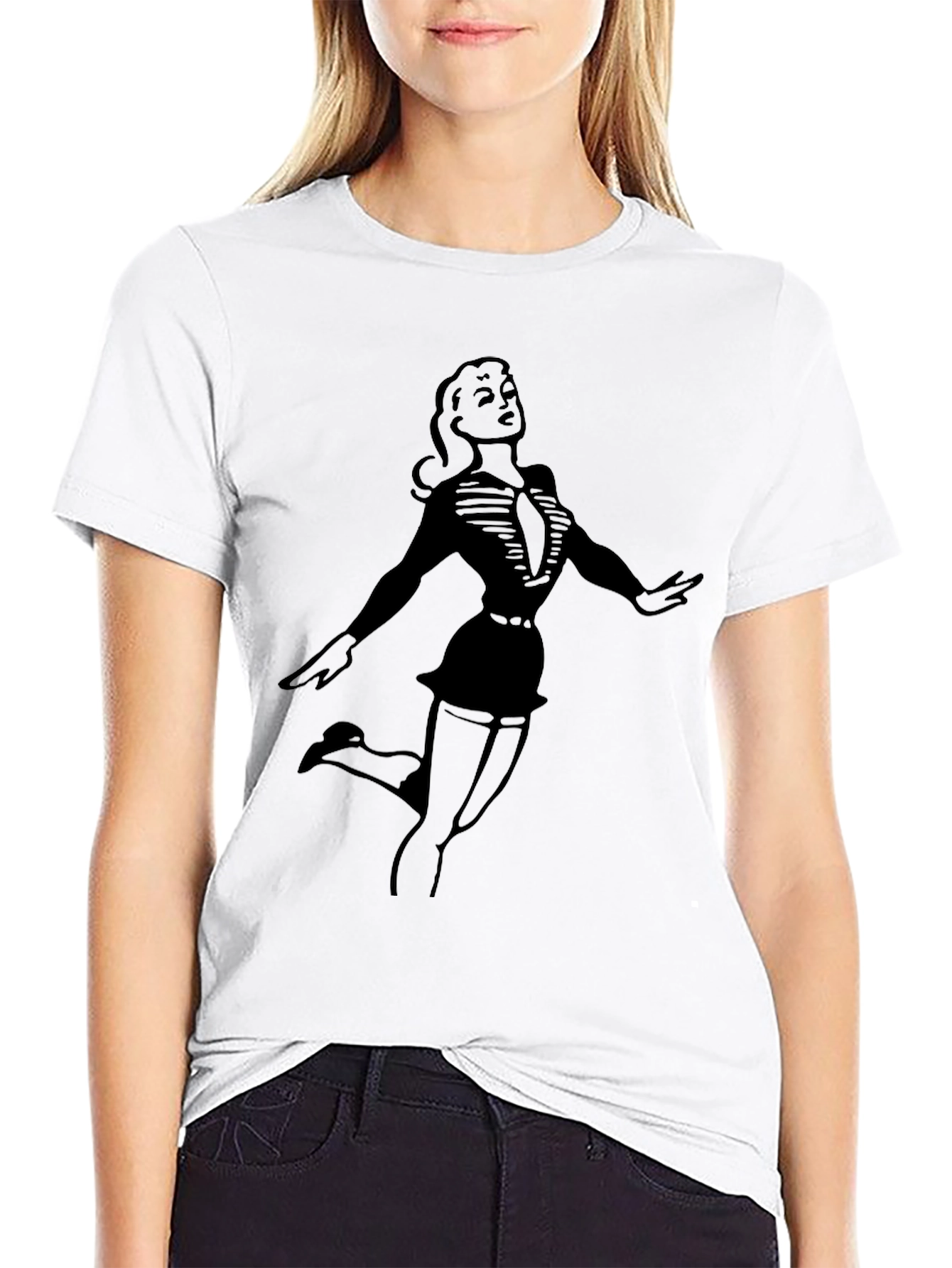 Black Retro Pin-Up Girl Graphic Tee - Classic Black T-Shirt view 9