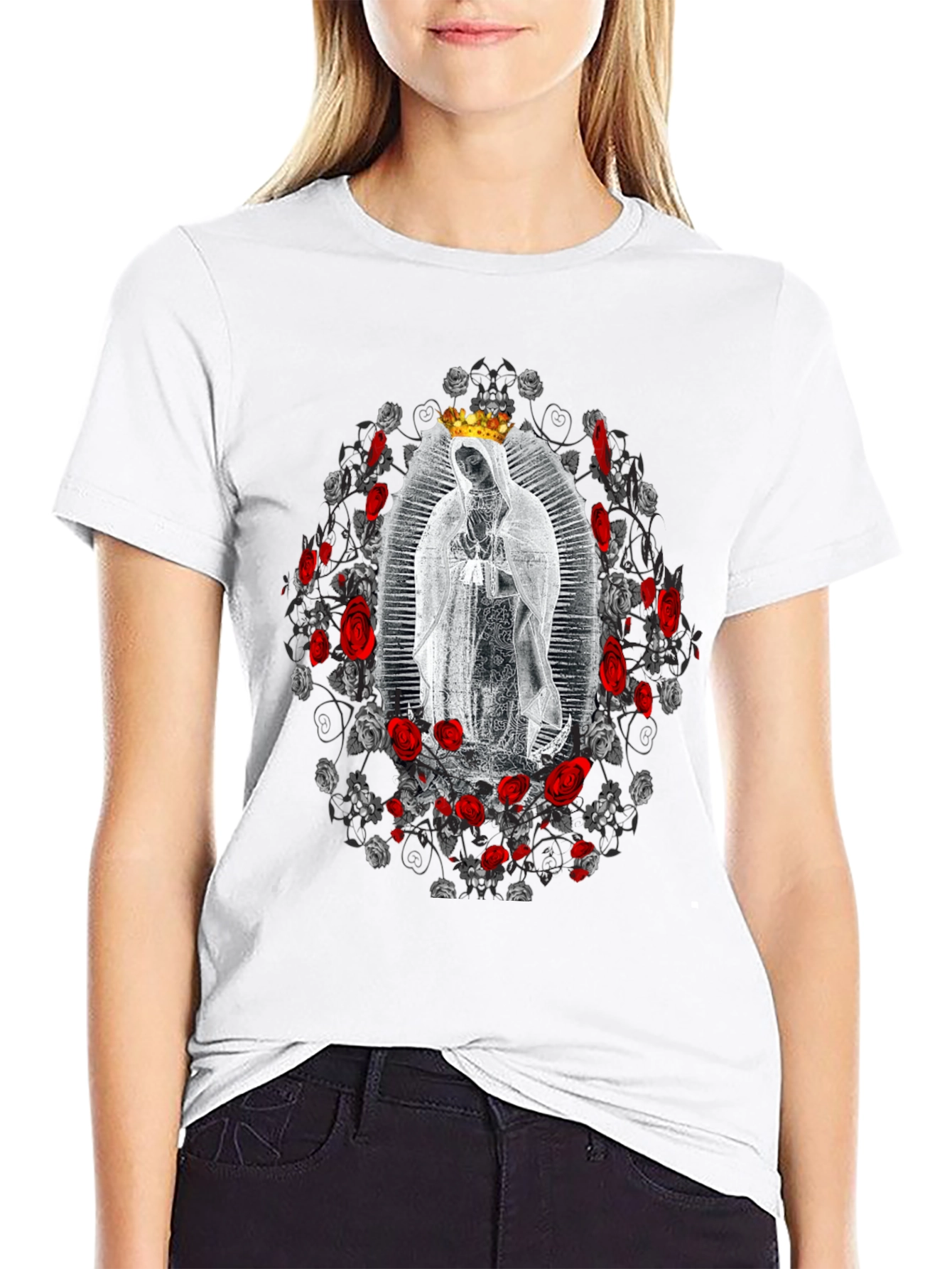 Black Guadalupe Rose Graphic Tee view 9