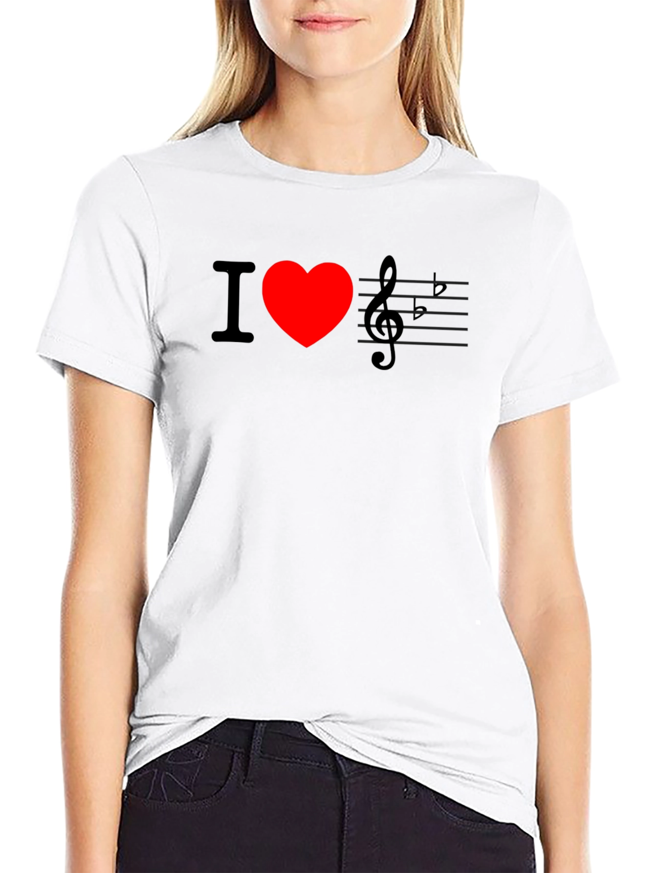 Black I Love Music T-Shirt - Black Crew Neck Tee view 9