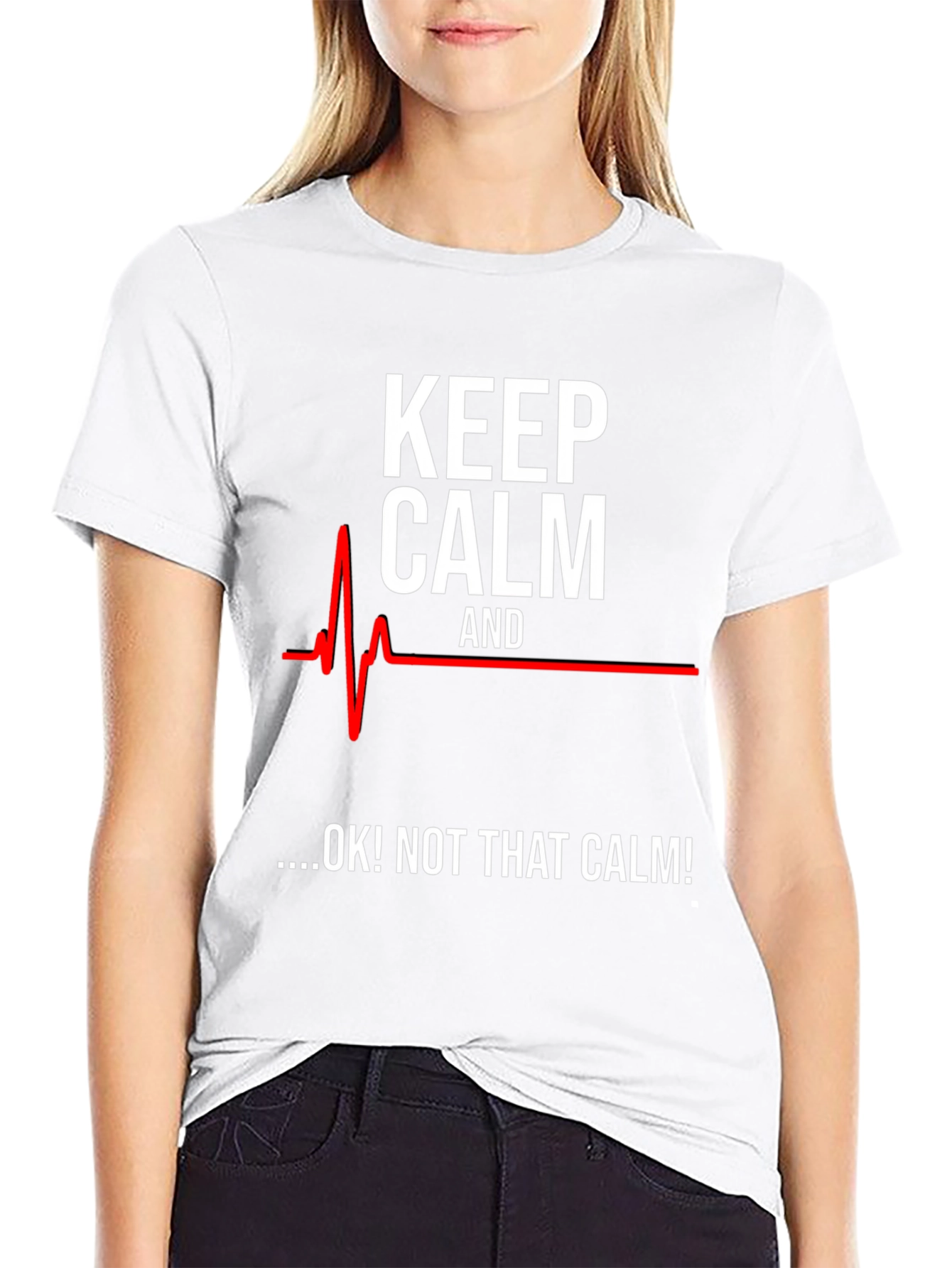 Black Keep Calm Funny ECG T-Shirt view 9