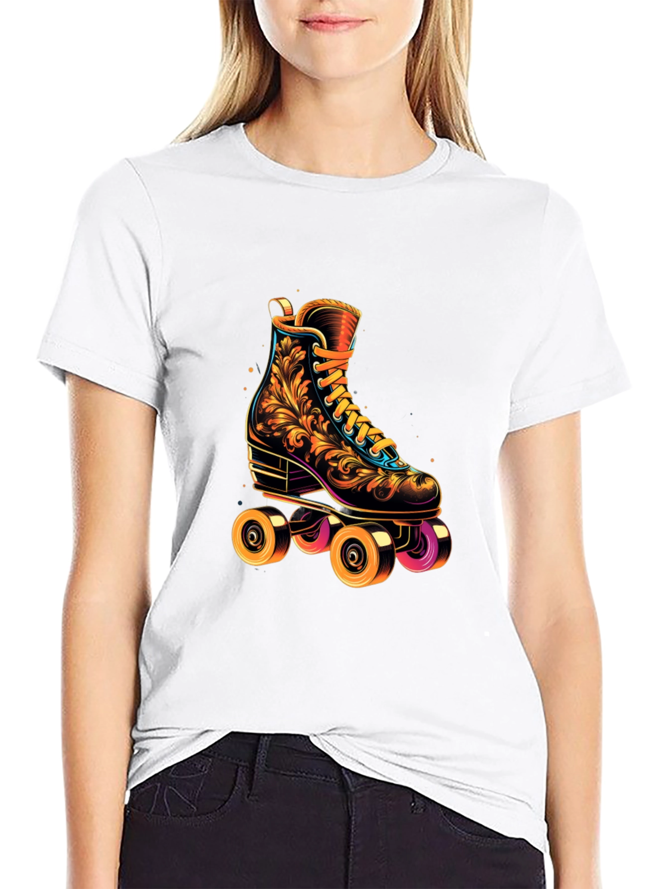 Black Retro Roller Skate T-Shirt - Vintage Design view 9