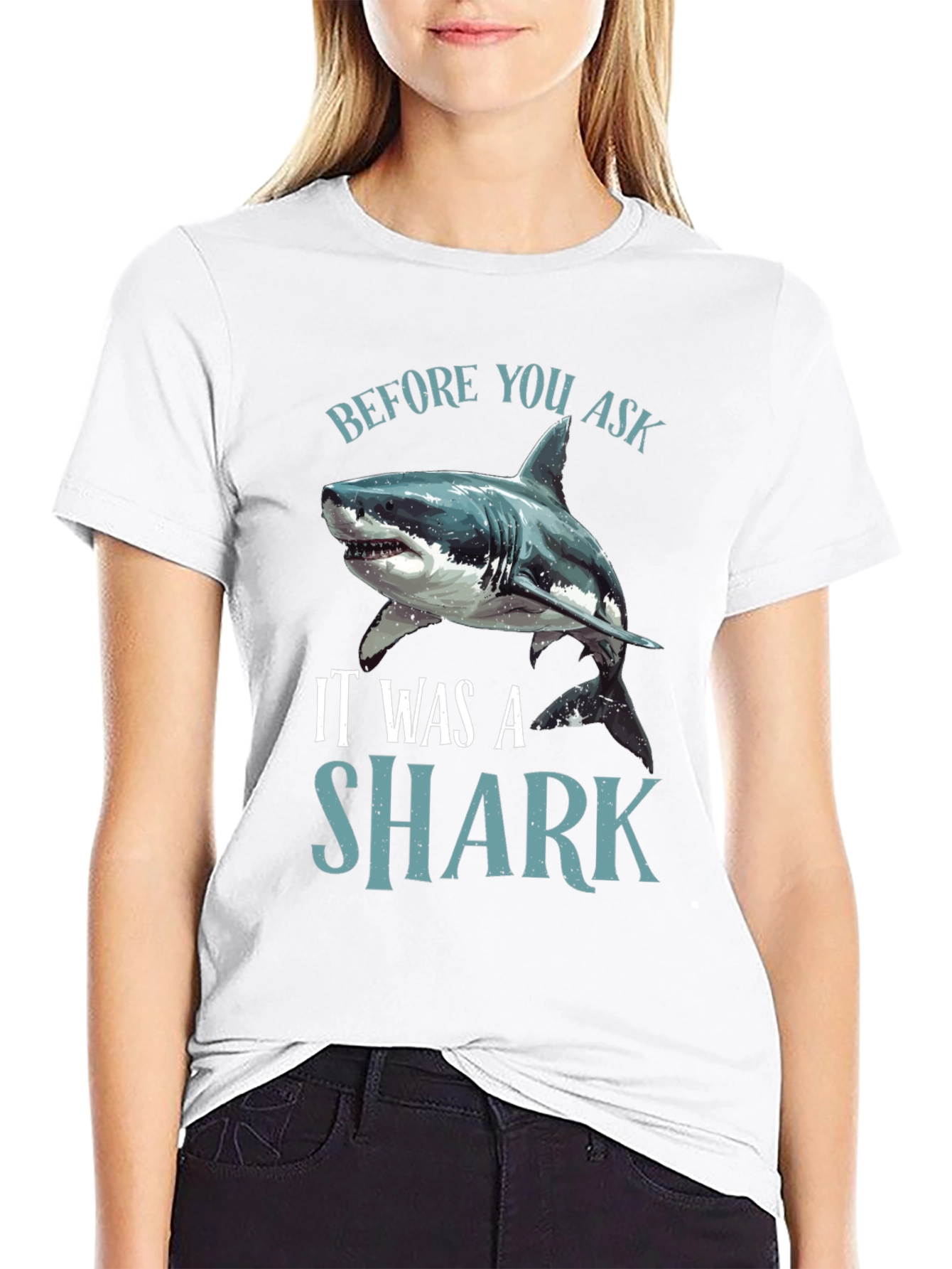 Black Before You Ask It Was A Shark Black T-Shirt view 9