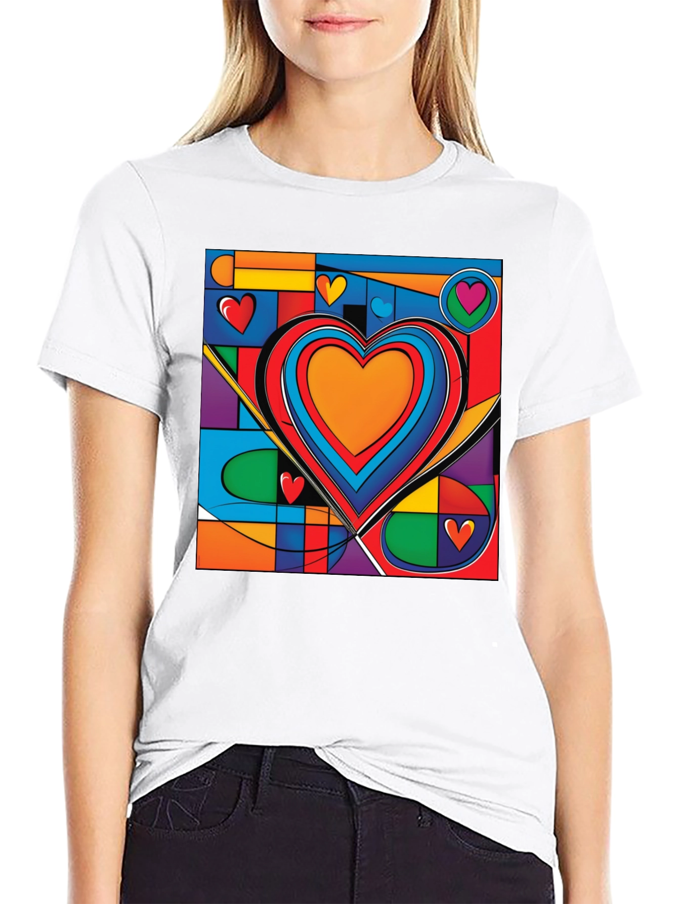 Black Abstract Heart Graphic Tee - Modern Art T-Shirt view 9