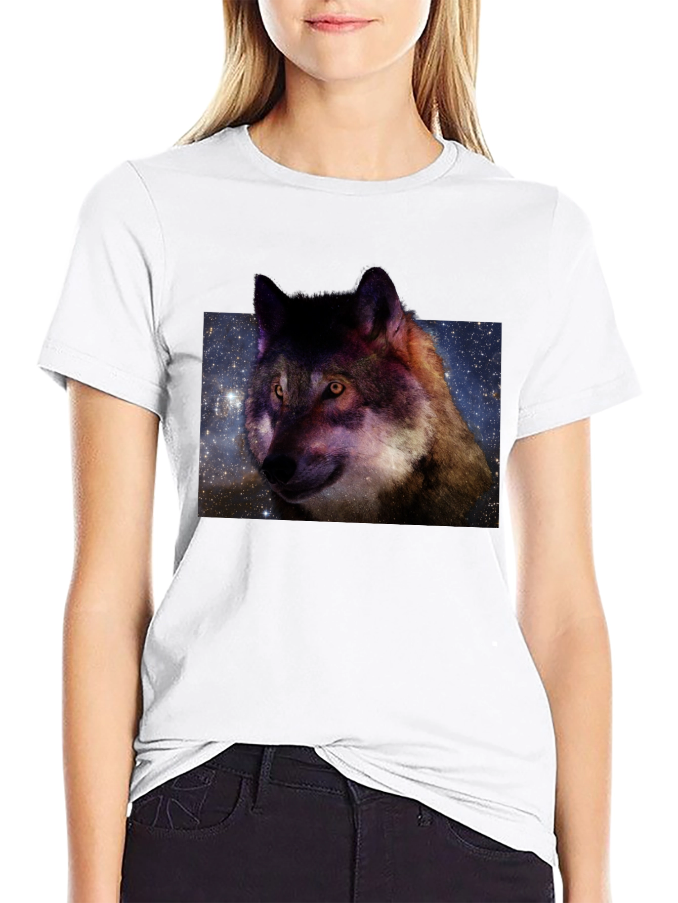 Black Galaxy Wolf Graphic Tee view 9