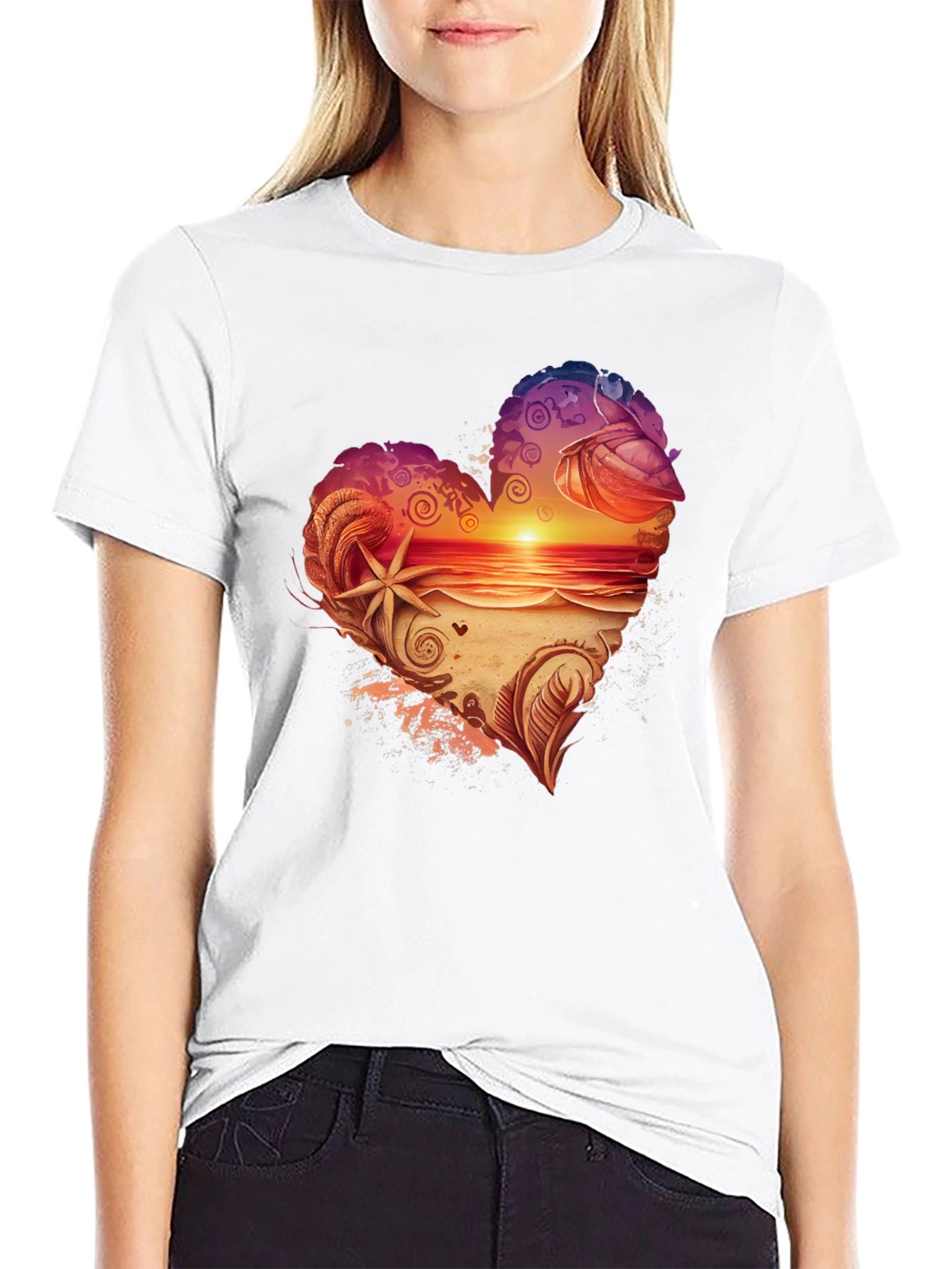 Black Heart Sunset Beach Graphic Tee - Black view 9