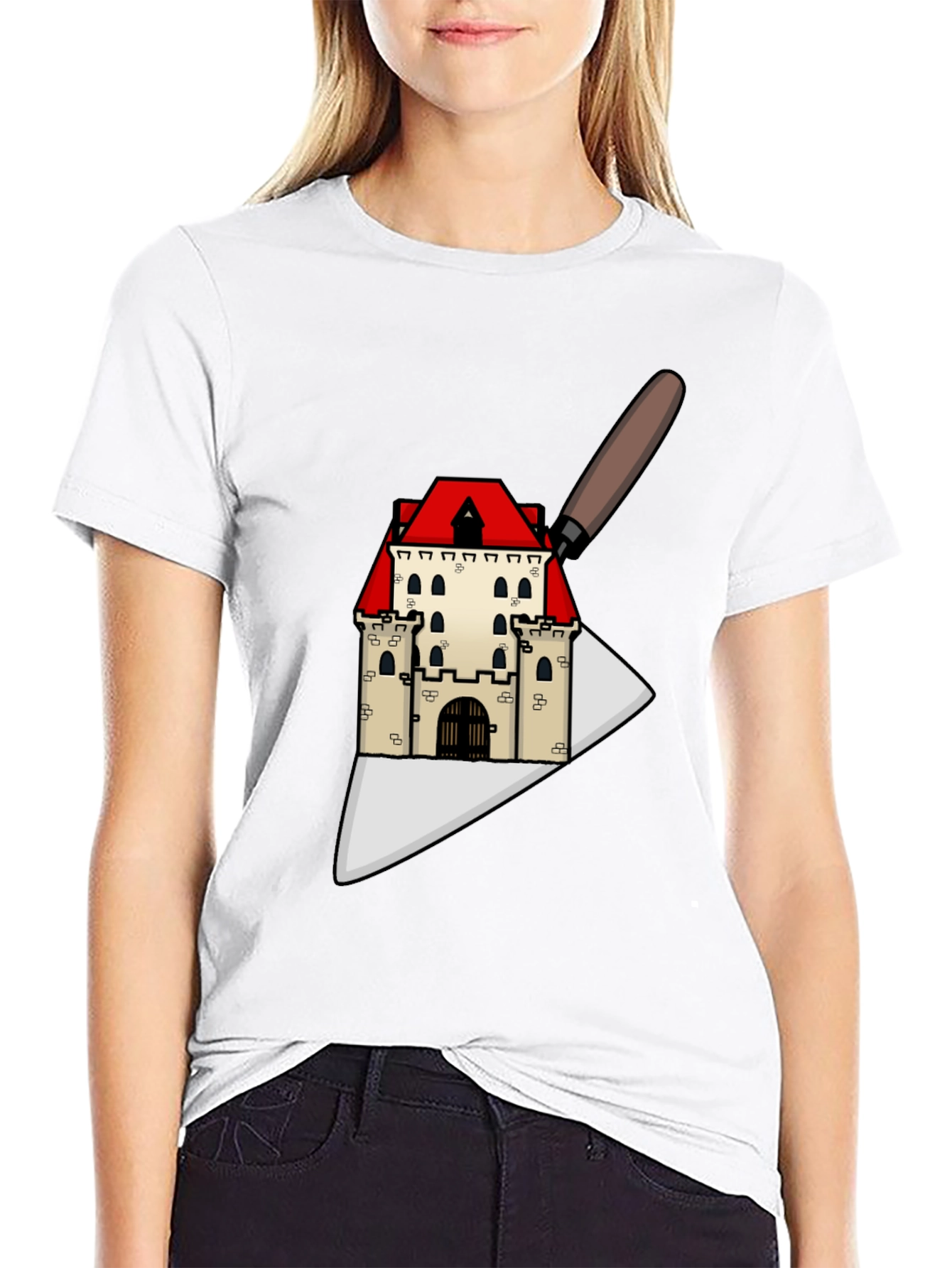 Black Architect T-Shirt: Castle on Trowel Design view 9
