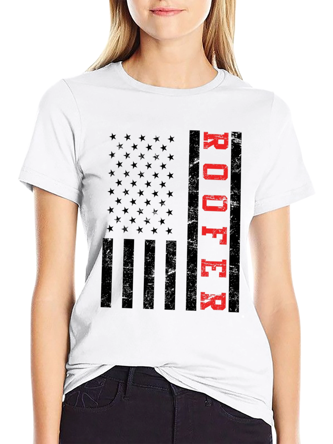 Black Roofer American Flag T-Shirt Patriotic Job Pride view 9