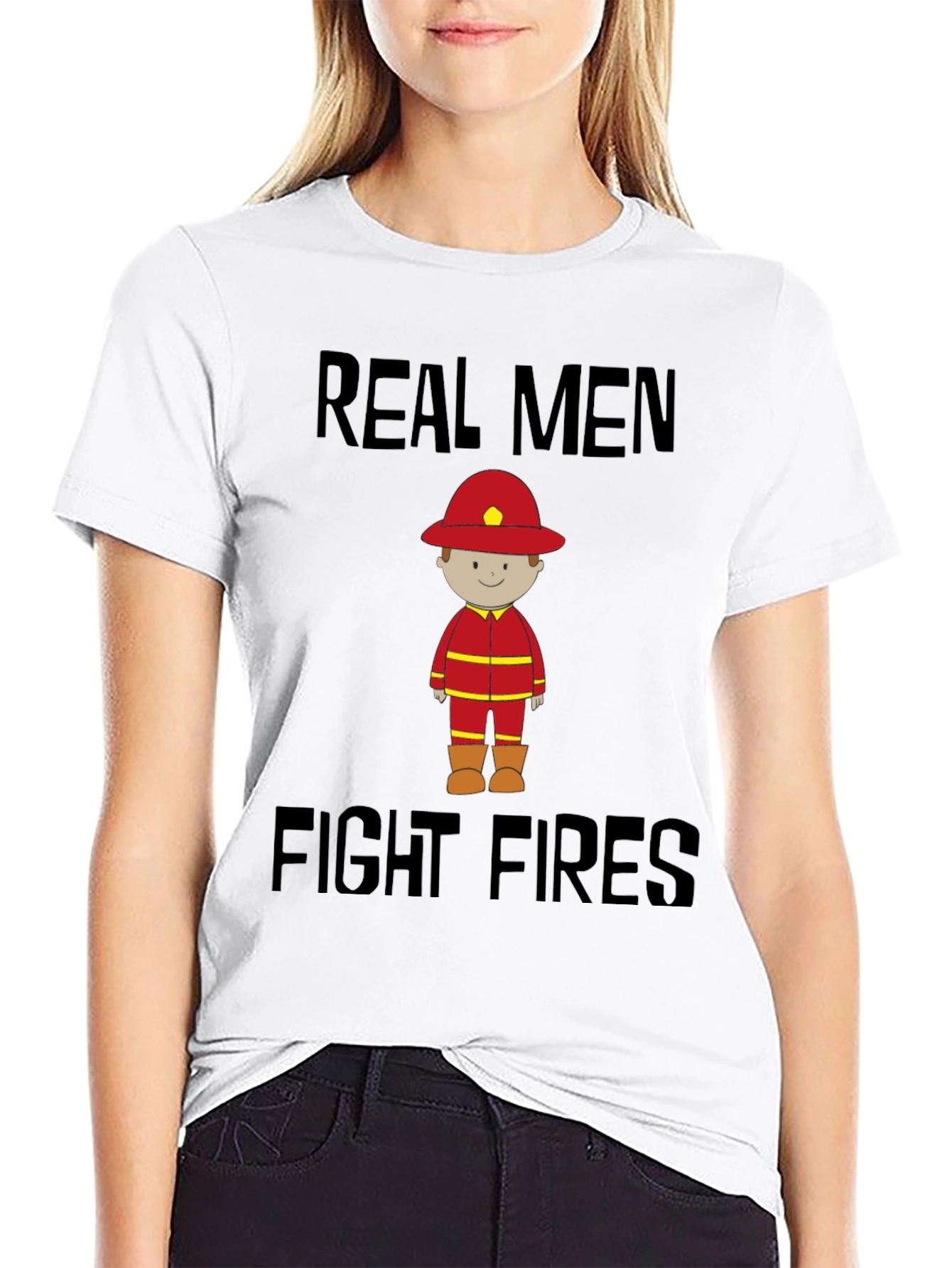 Black Real Men Fight Fires Graphic Tee view 9