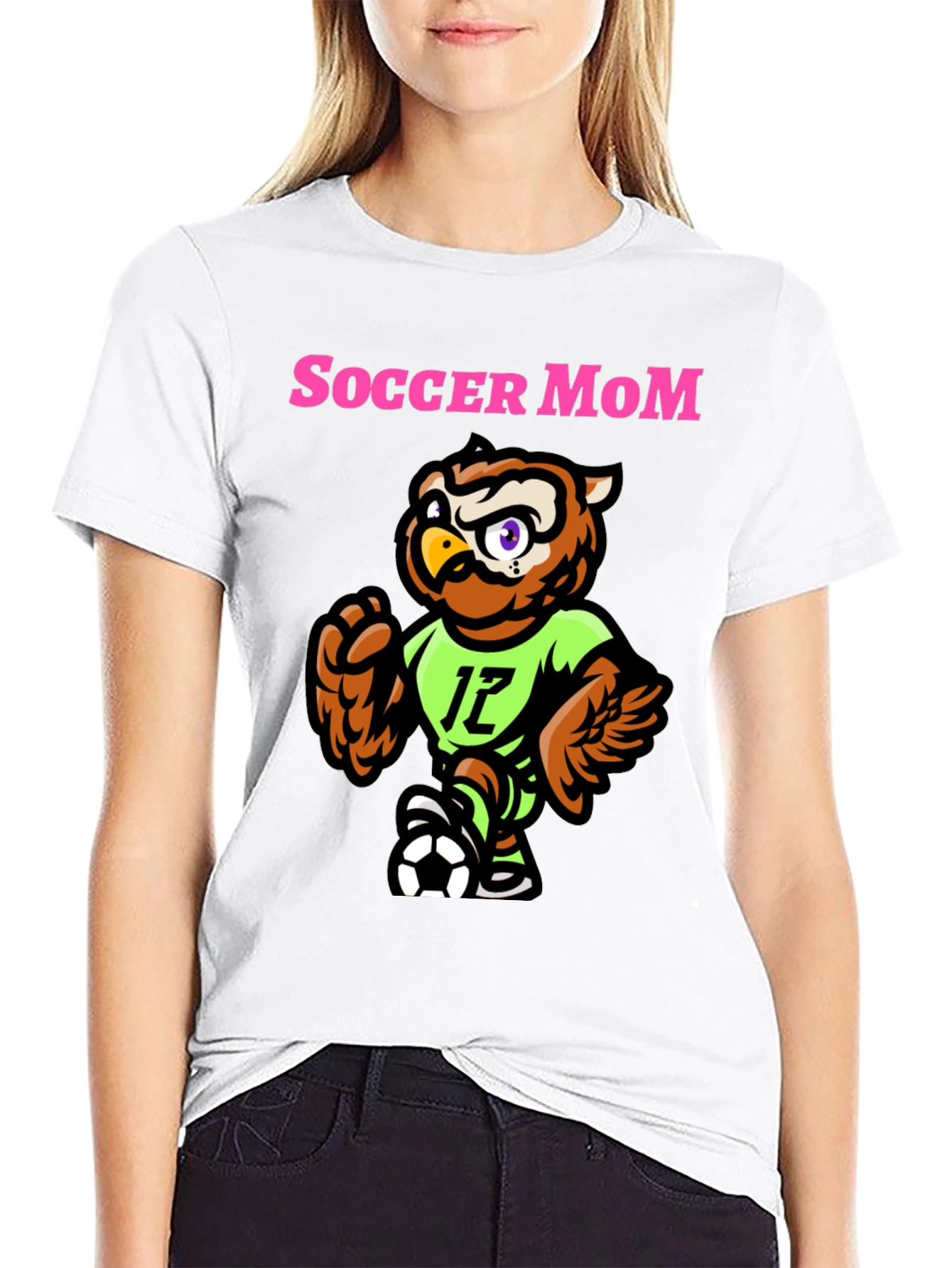 Black Soccer Mom Owl T-Shirt - Sporty Graphic Tee view 9