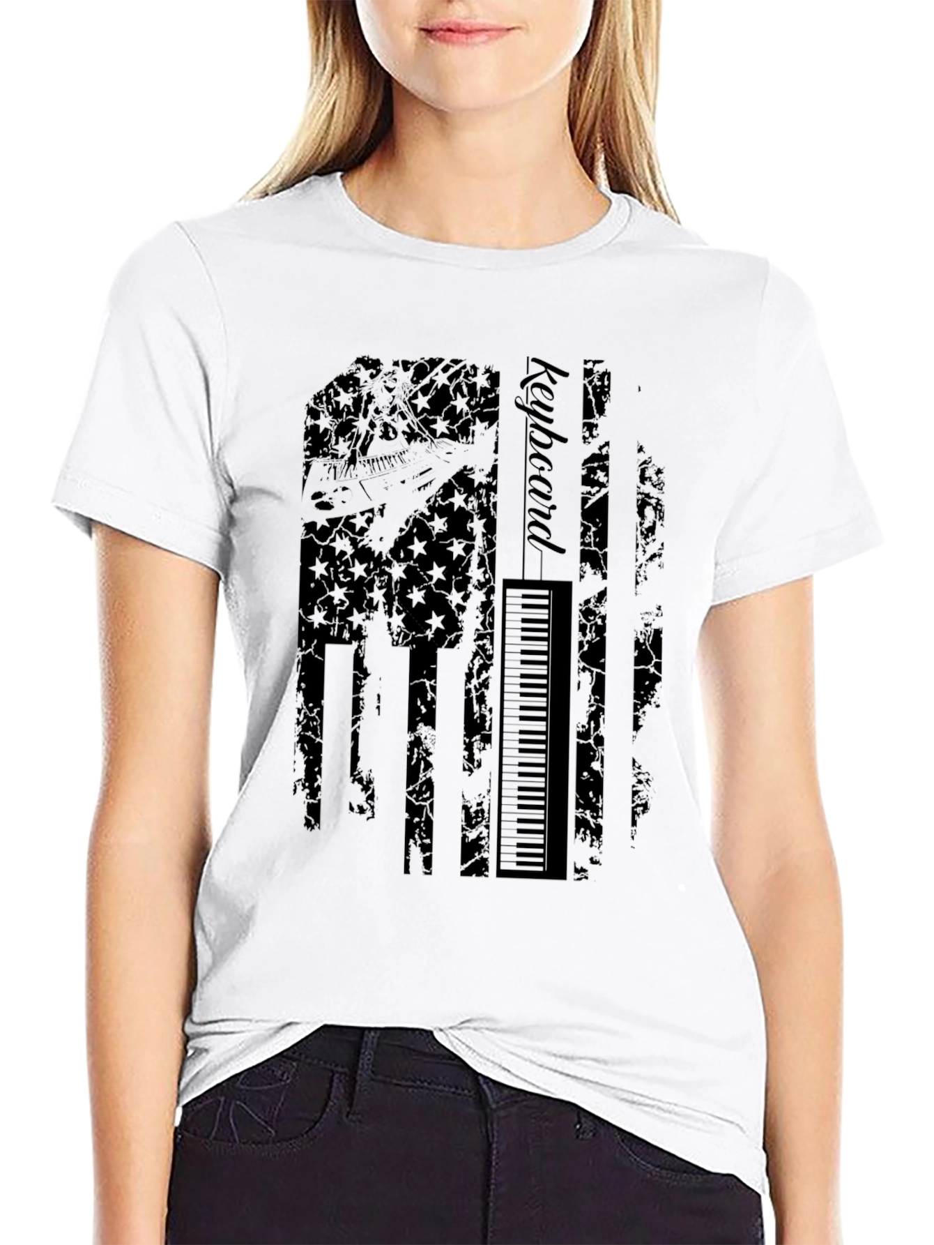 Black Keyboard American Flag Graphic T-Shirt view 9
