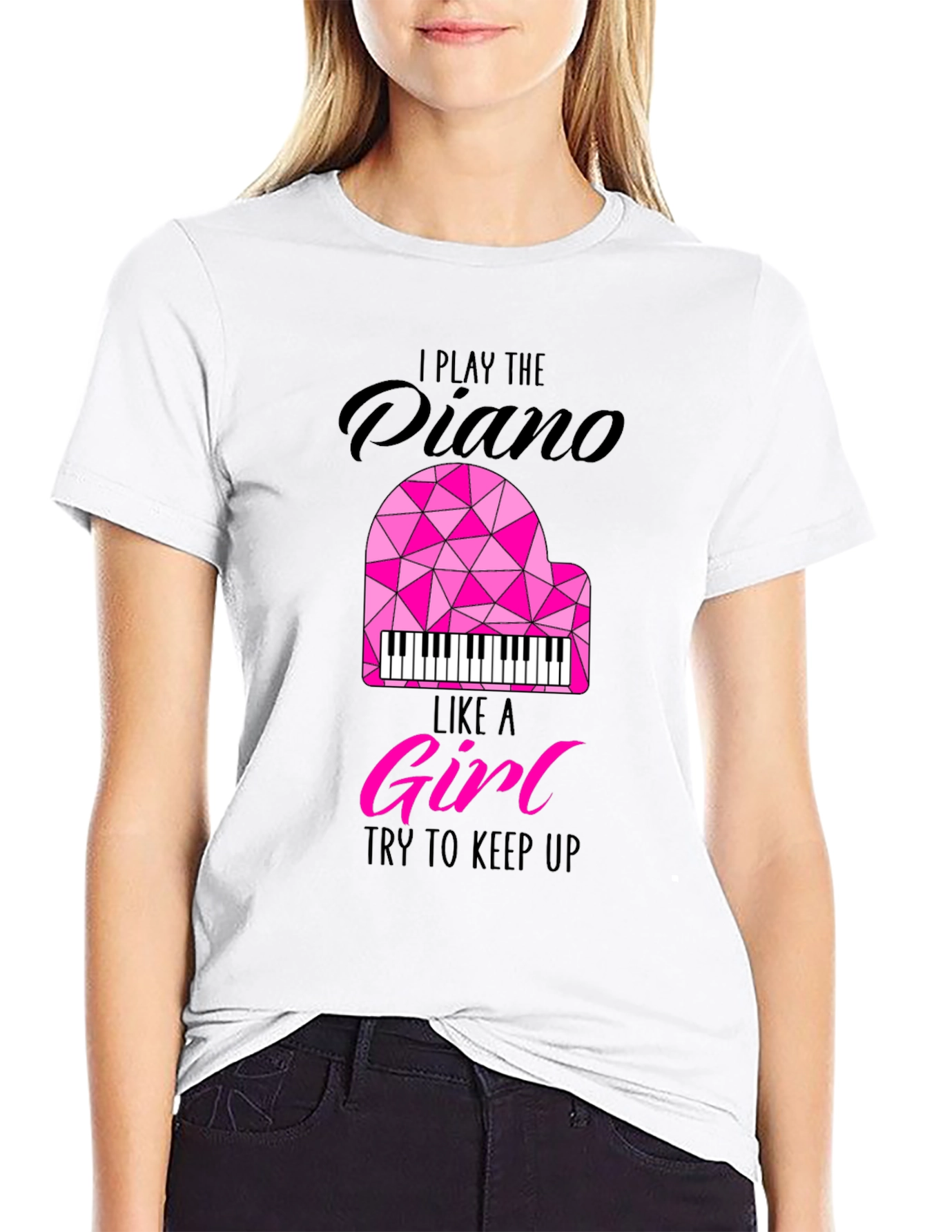 Black I Play Piano Like A Girl Graphic Tee view 9