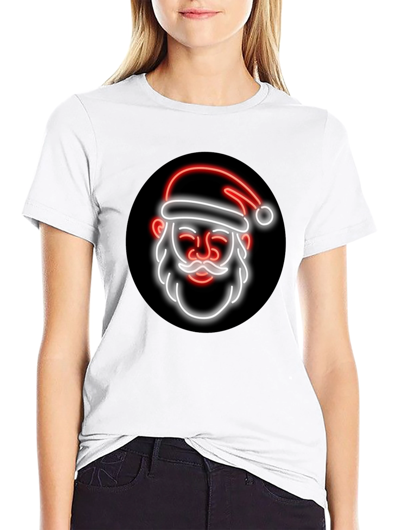 Black Neon Santa Graphic Tee - Black Holiday T-Shirt view 9