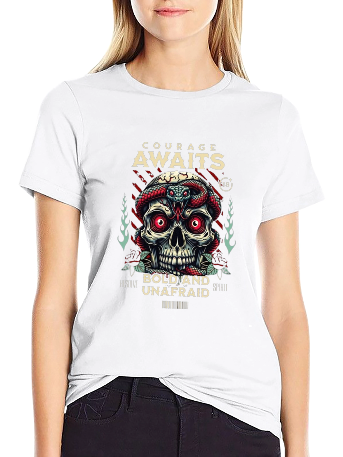 Black Courage Awaits Graphic Tee - Skull & Snake Design view 9