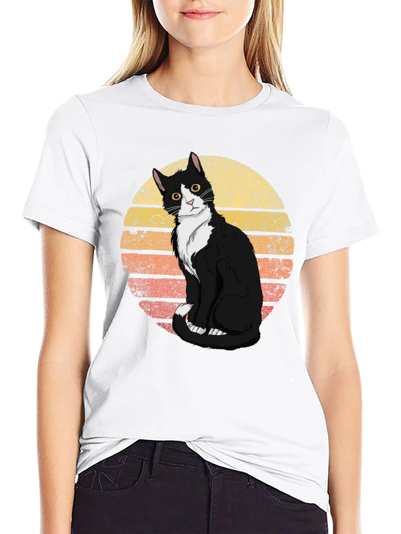 Black Retro Cat Graphic Tee - Black view 9