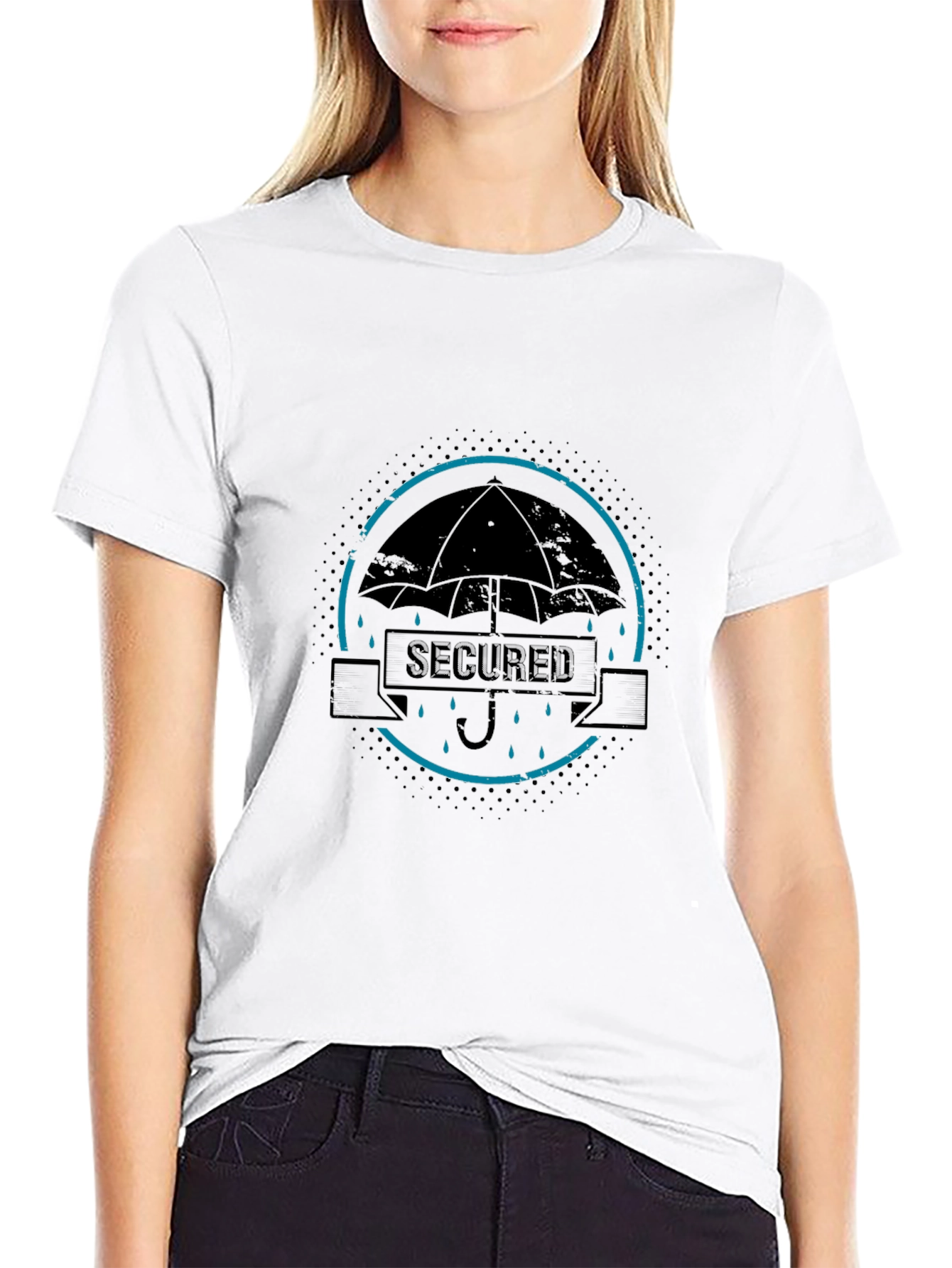 Black Secured Umbrella Graphic Tee - Black Cotton Blend view 9