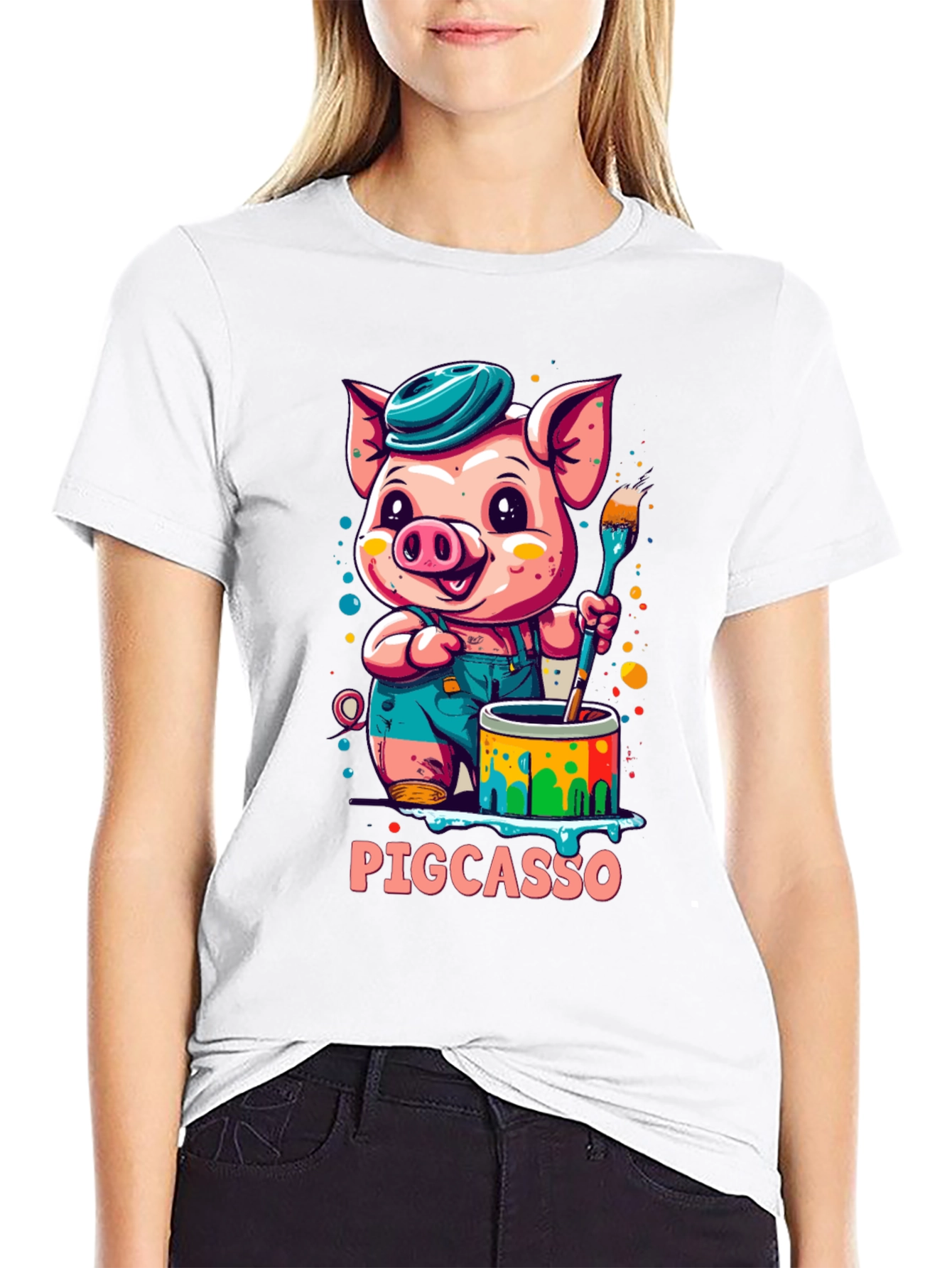 Black Pigcasso Artist Pig Graphic T-Shirt view 9