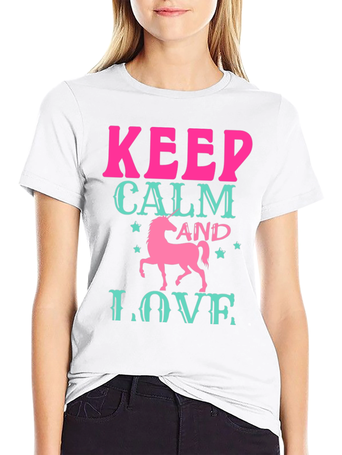 Black Keep Calm and Love Unicorn Black T-Shirt view 9