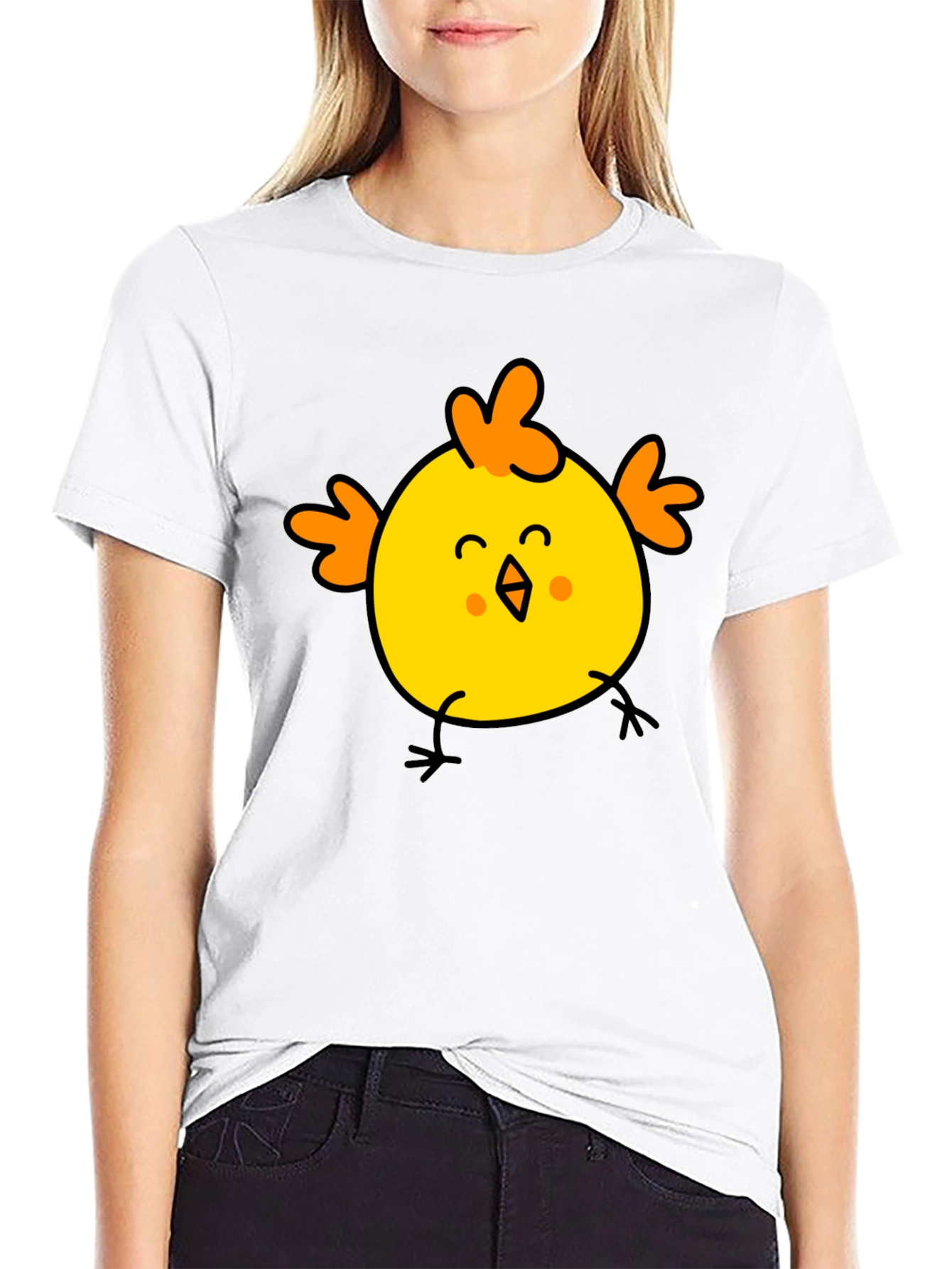 Black Cute Chick Graphic Tee - Black Cotton T-Shirt view 9