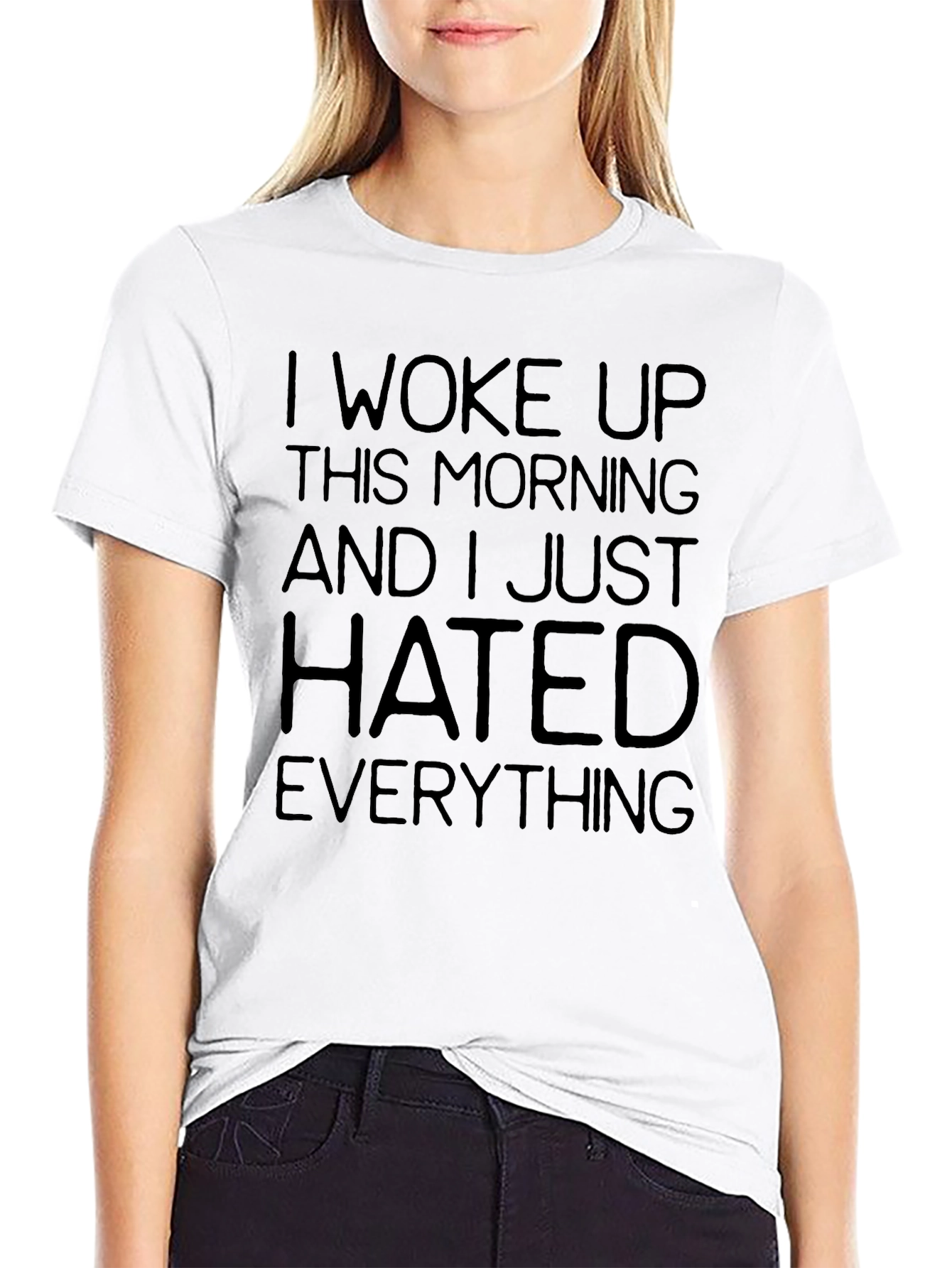 Black I Woke Up Hated Everything Funny Sarcastic Graphic T-Shirt view 9