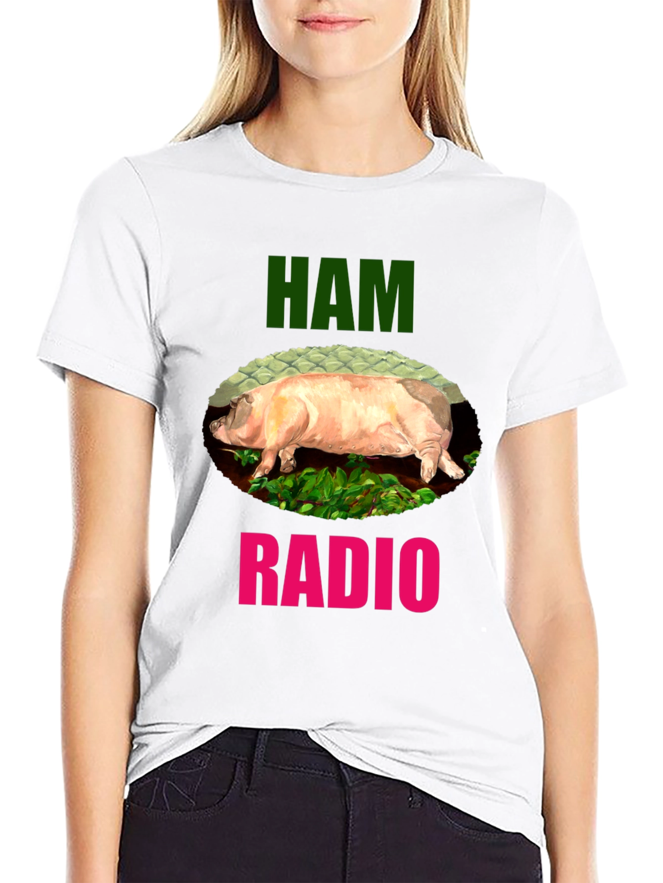 Black Ham Radio Funny Pig T-Shirt view 9