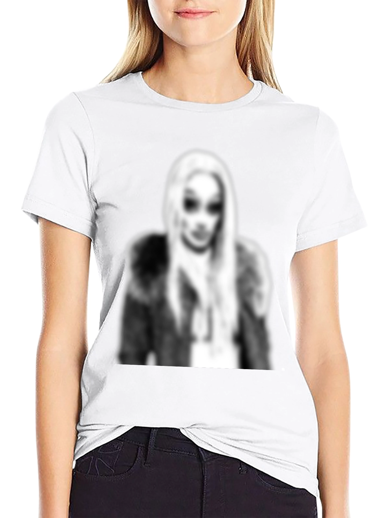 Black Black Graphic Tee - Woman with Fur Coat Print view 9