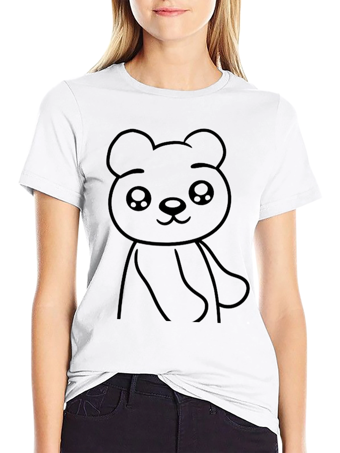 Black Cute Bear Graphic Tee - Black Cotton Blend T-Shirt view 9