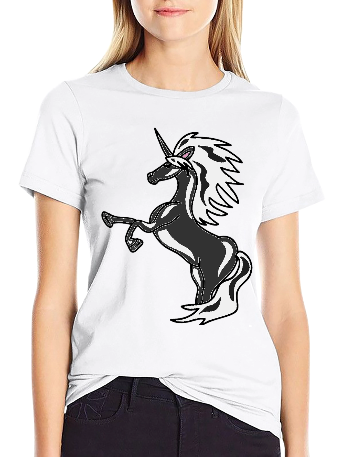 Black Unicorn Graphic Tee - Black Cotton Blend T-Shirt view 9