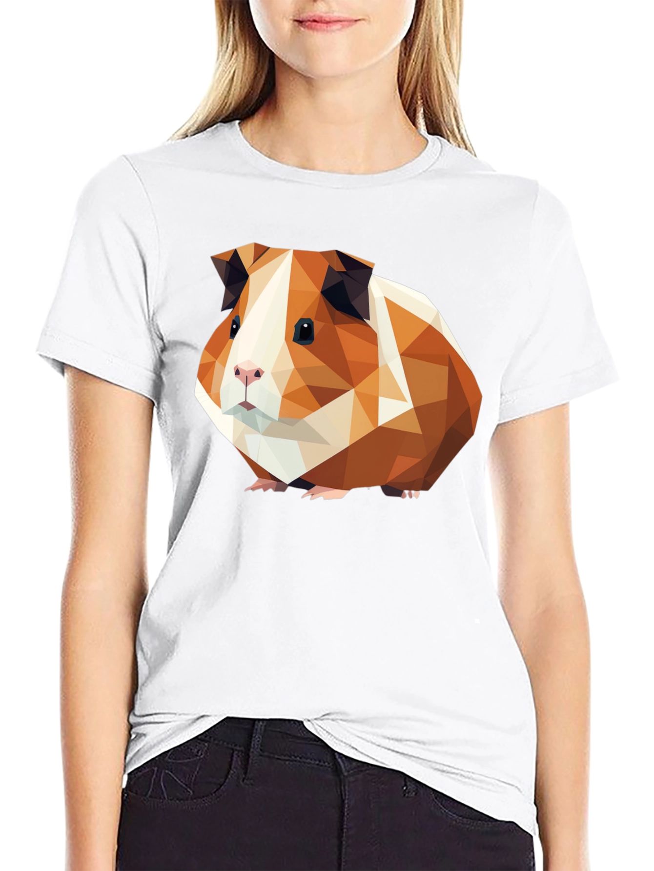 Black Geometric Guinea Pig Graphic Tee - Black Cotton T-Shirt view 9