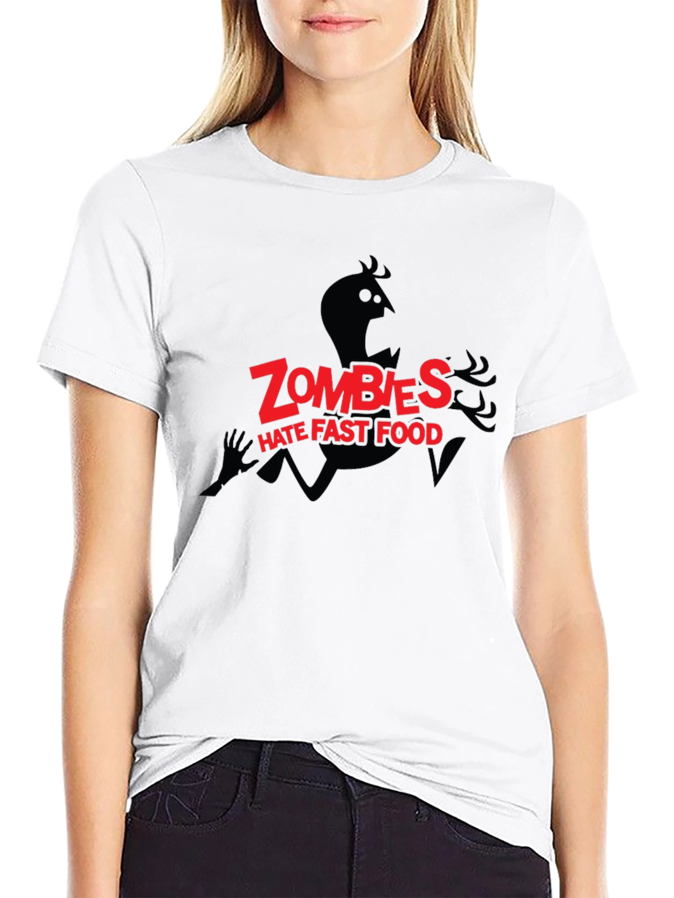 Black Zombies Hate Fast Food Graphic Black T-Shirt view 9