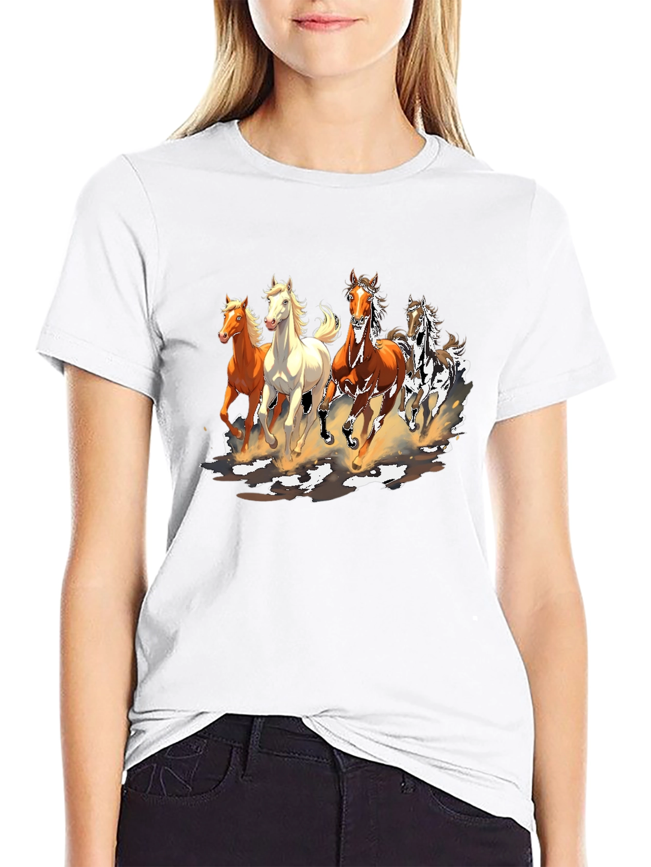 Black Horse Print Crew Neck T-Shirt view 9