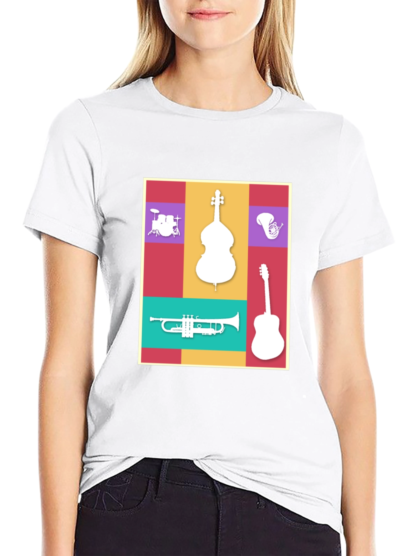 Black Musical Instrument Collage T-Shirt view 9