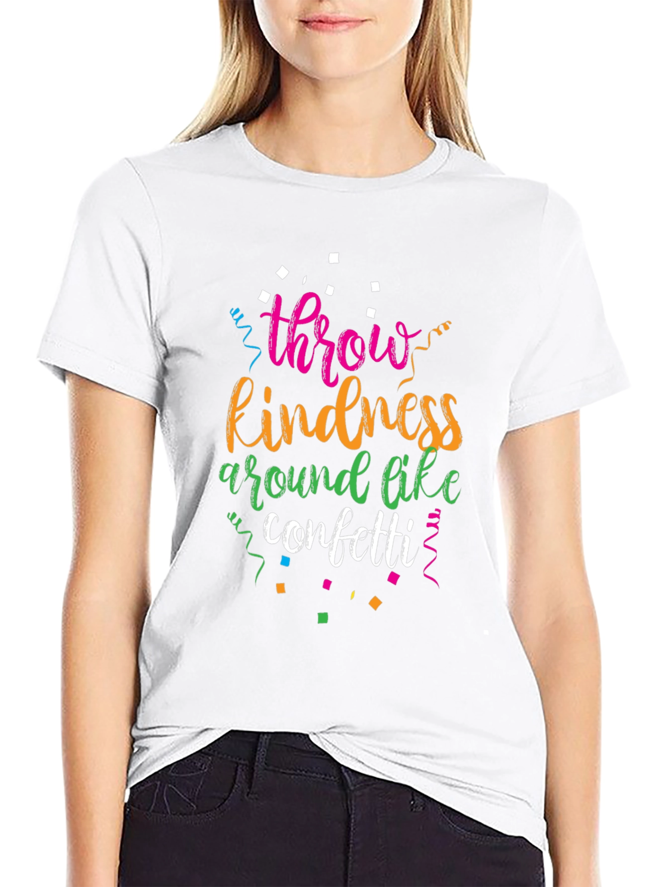 Black Throw Kindness Around Like Confetti Black T-Shirt view 9