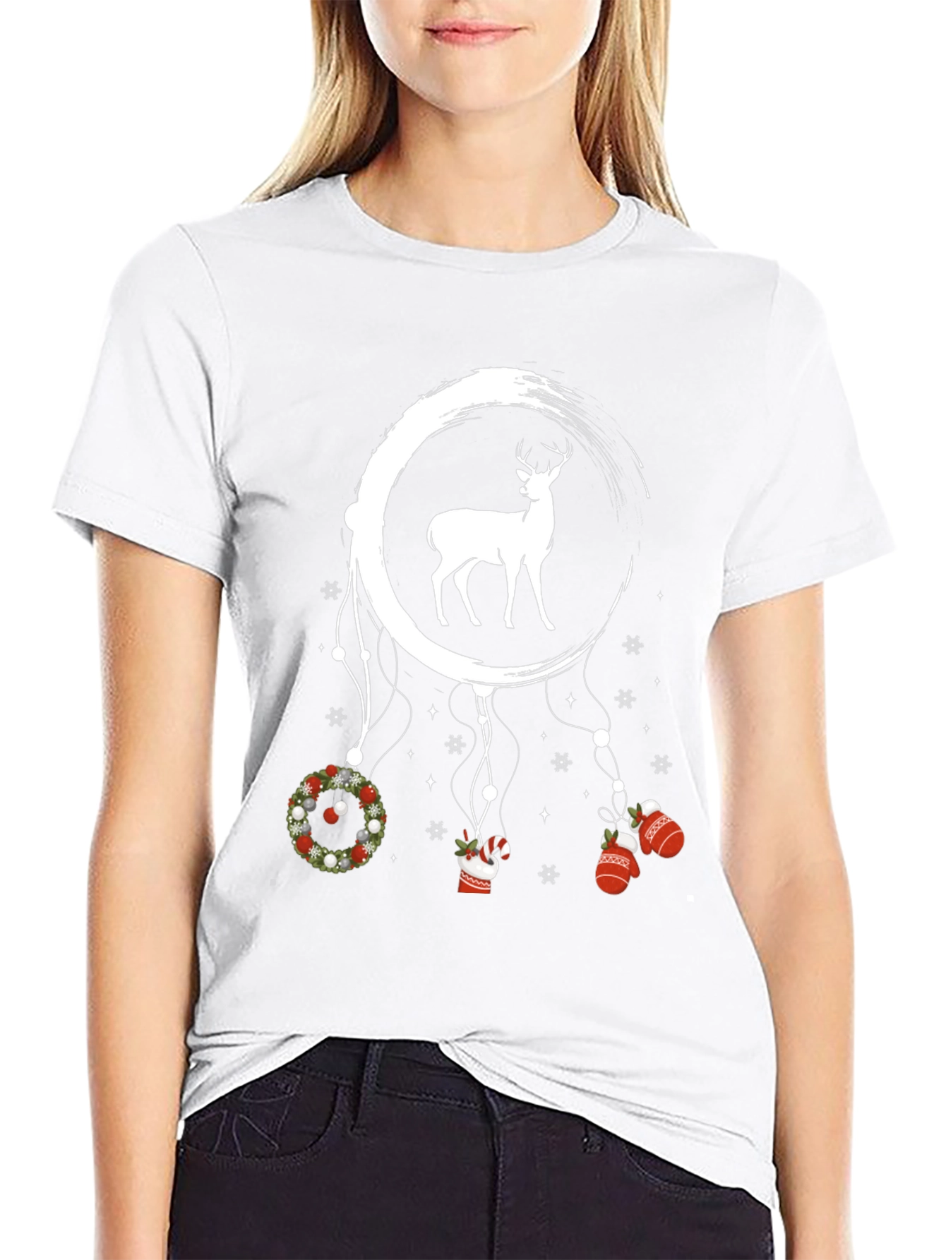 Black Festive Deer Dreamcatcher Tee view 9