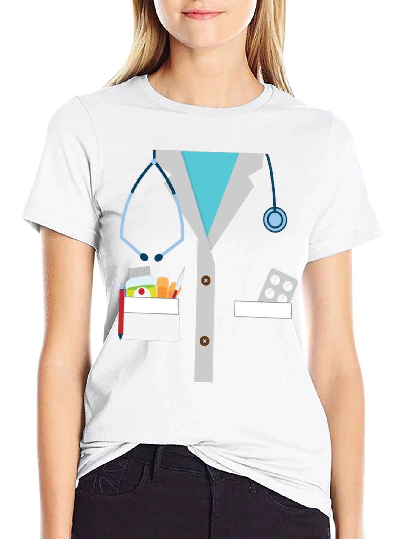Black Doctor Lab Coat Graphic Novelty T-Shirt view 9