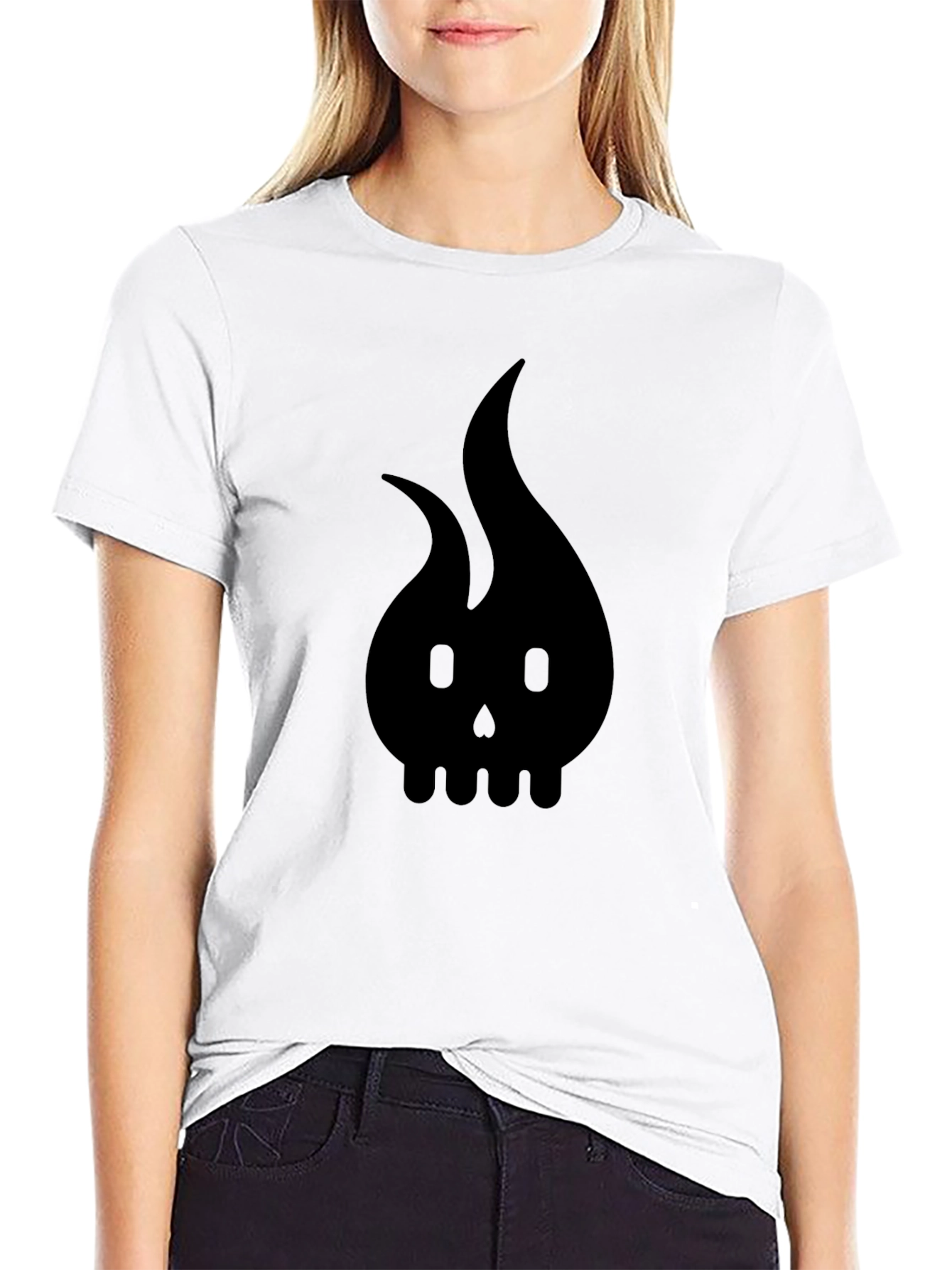 Black Flame Skull Graphic Tee - Bold Black T-Shirt view 9
