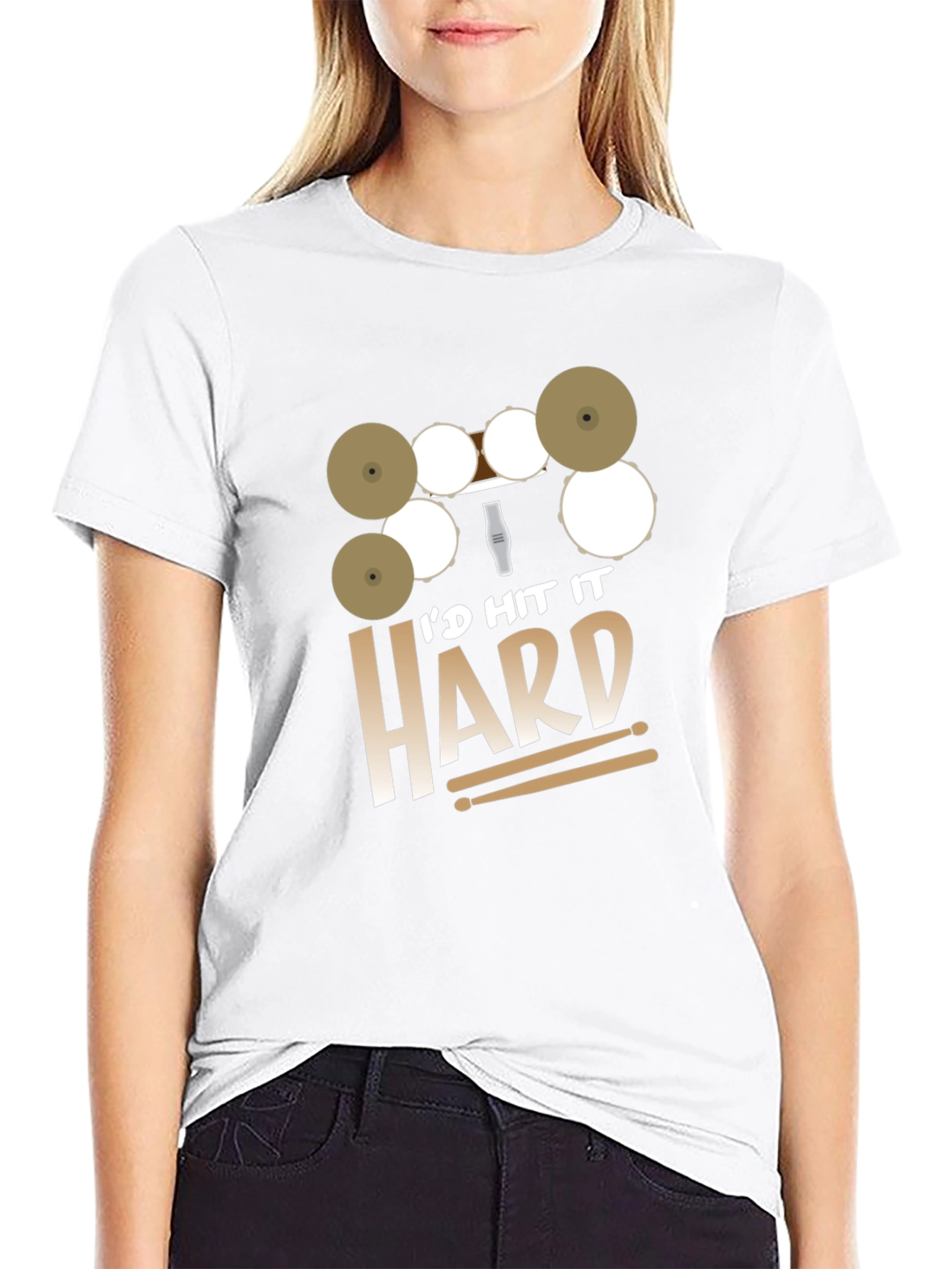 Black I'd Hit It Hard Drummer Black T-Shirt view 9