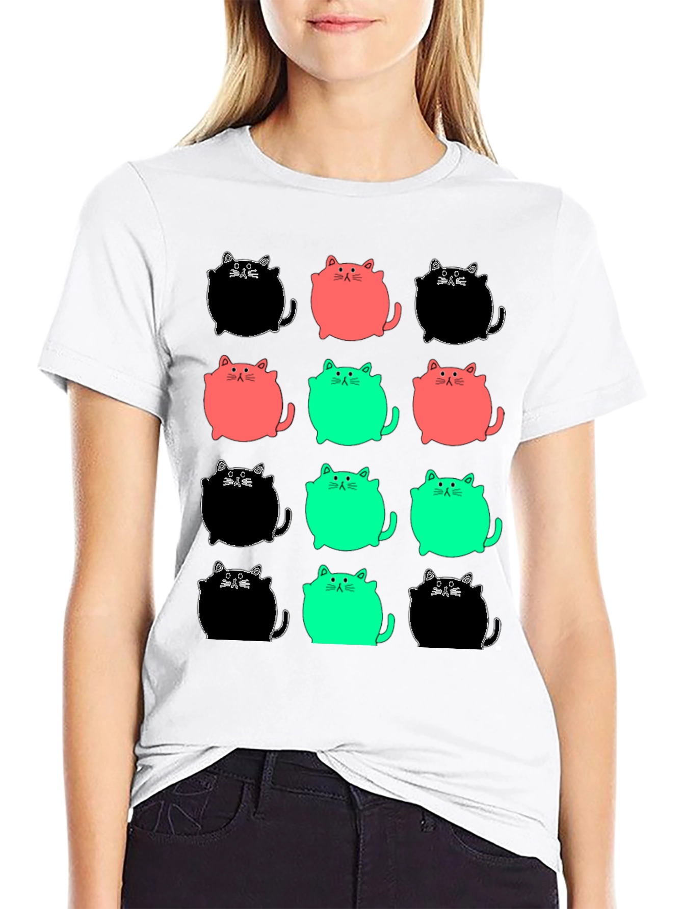 Black Funky Cat Pattern Tee view 9