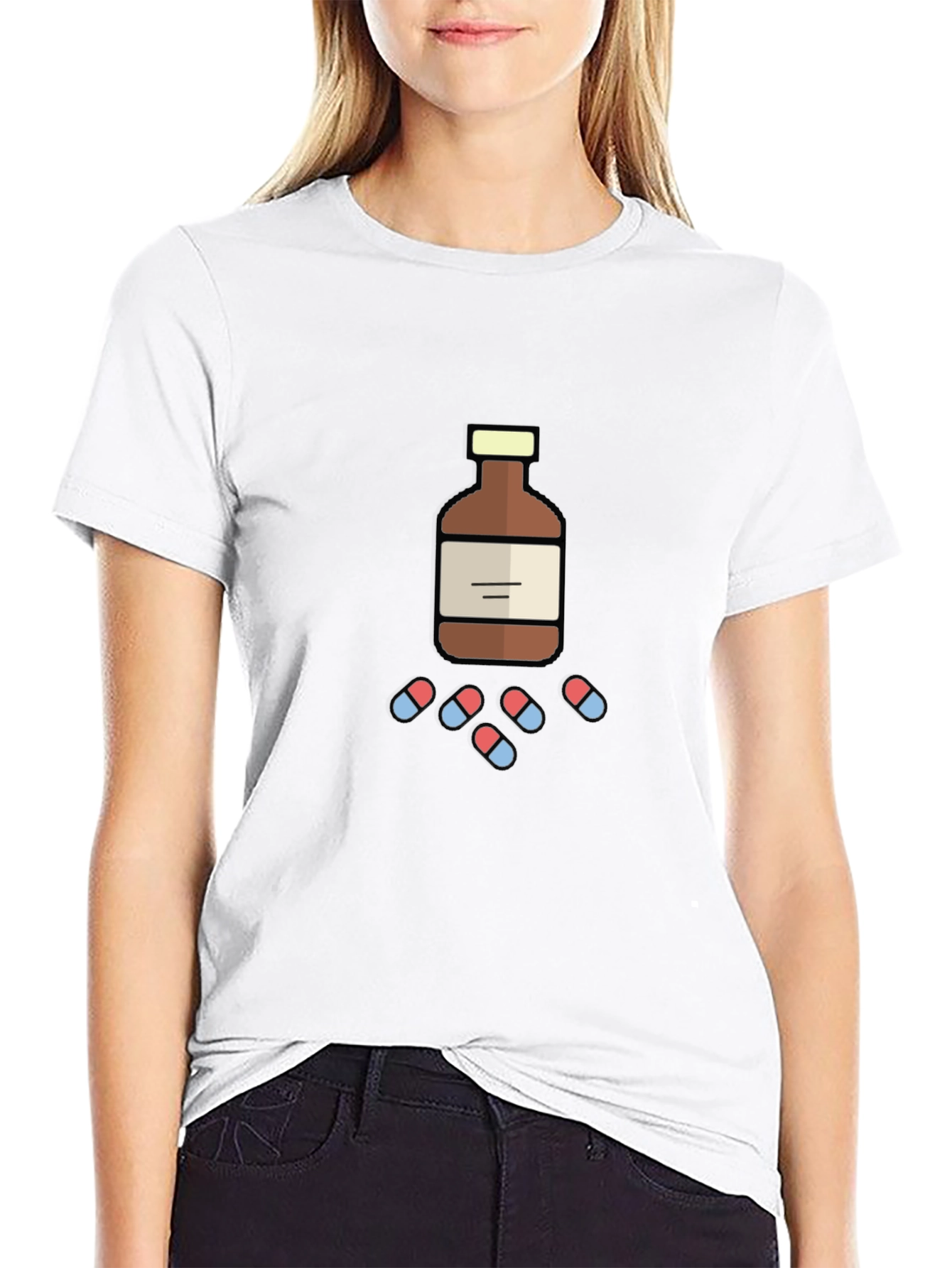 Black Novelty Medicine Bottle and Pills Graphic T-Shirt view 9