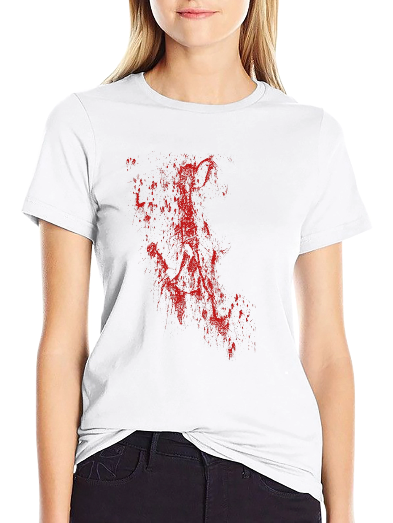 Black Men's Black T-Shirt with Red Abstract Print view 9