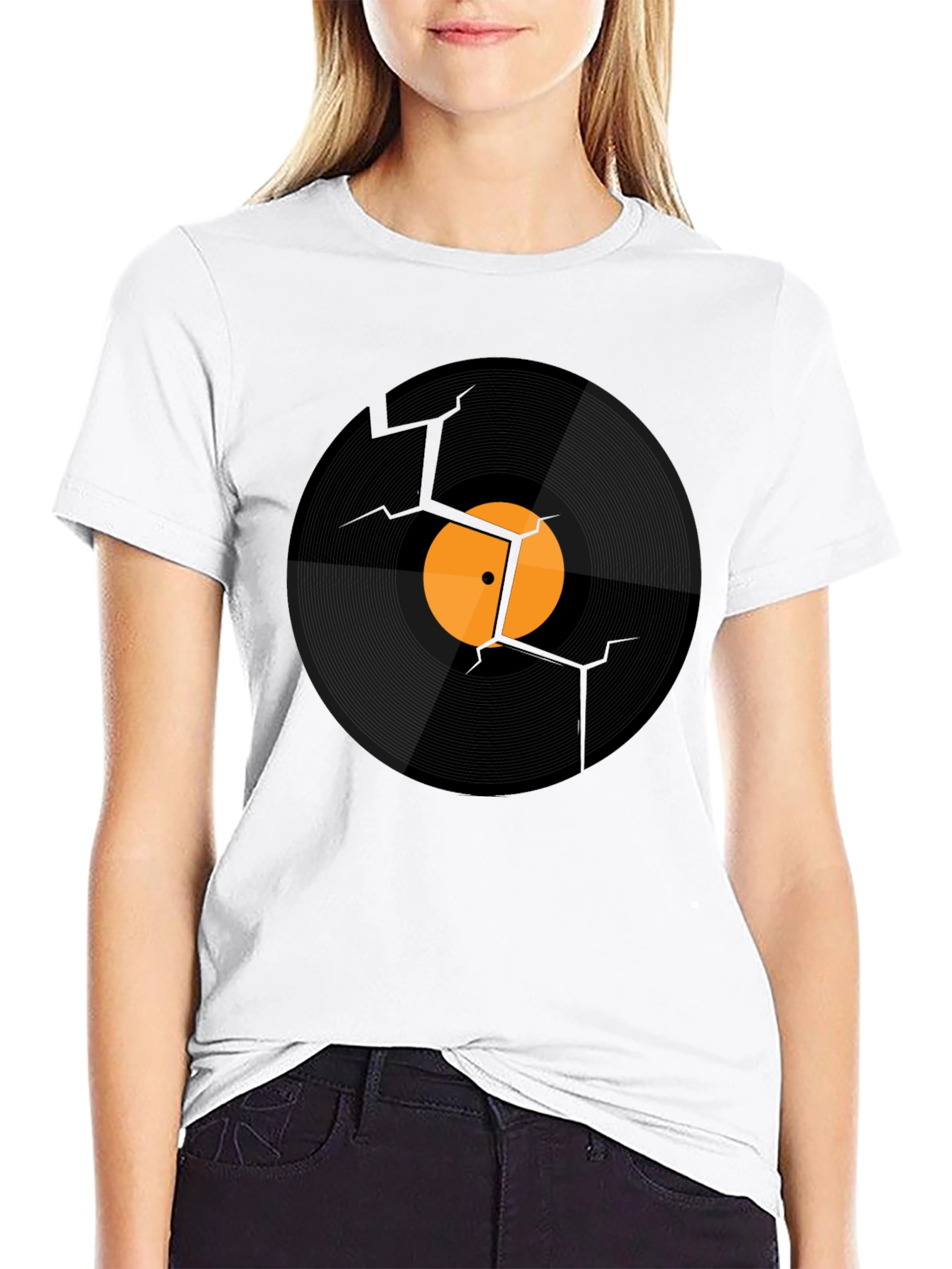 Black Cracked Vinyl Record Graphic T-Shirt - Vintage Music Tee view 9