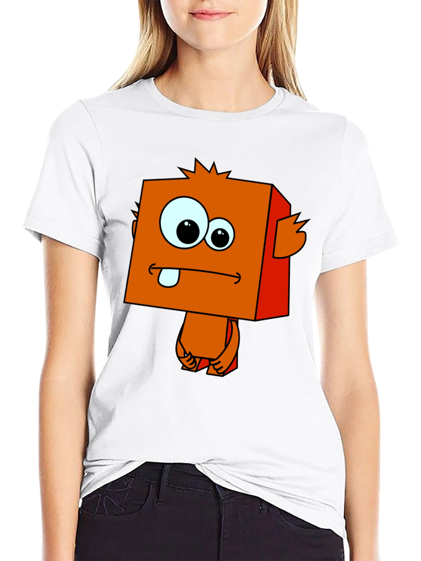 Funny Cartoon Monster Graphic Black T-Shirt - 9