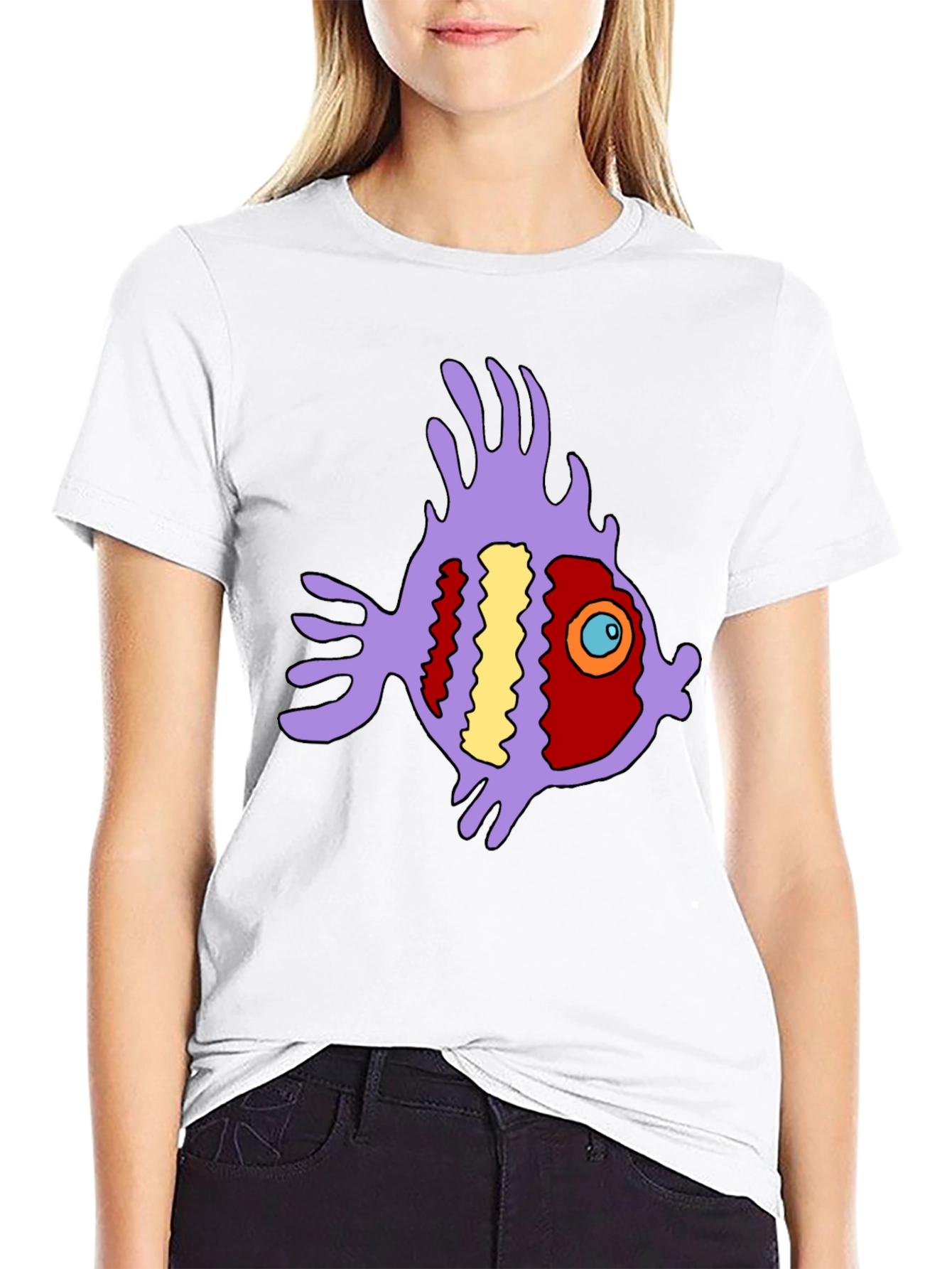 Black Funky Fish Graphic Tee - Black Cotton T-Shirt view 9