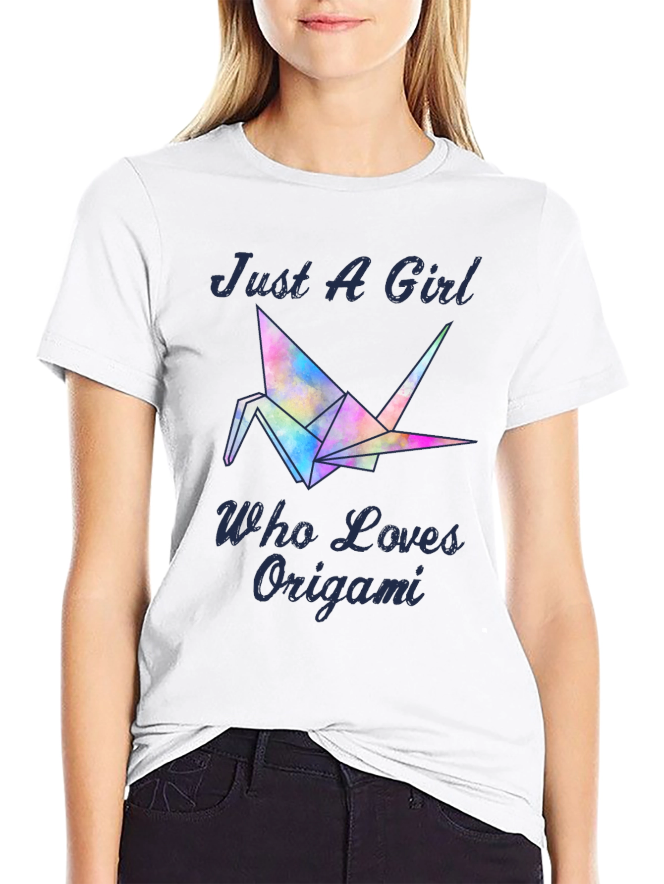 Black Just A Girl Who Loves Origami T-Shirt - Crane Design view 9
